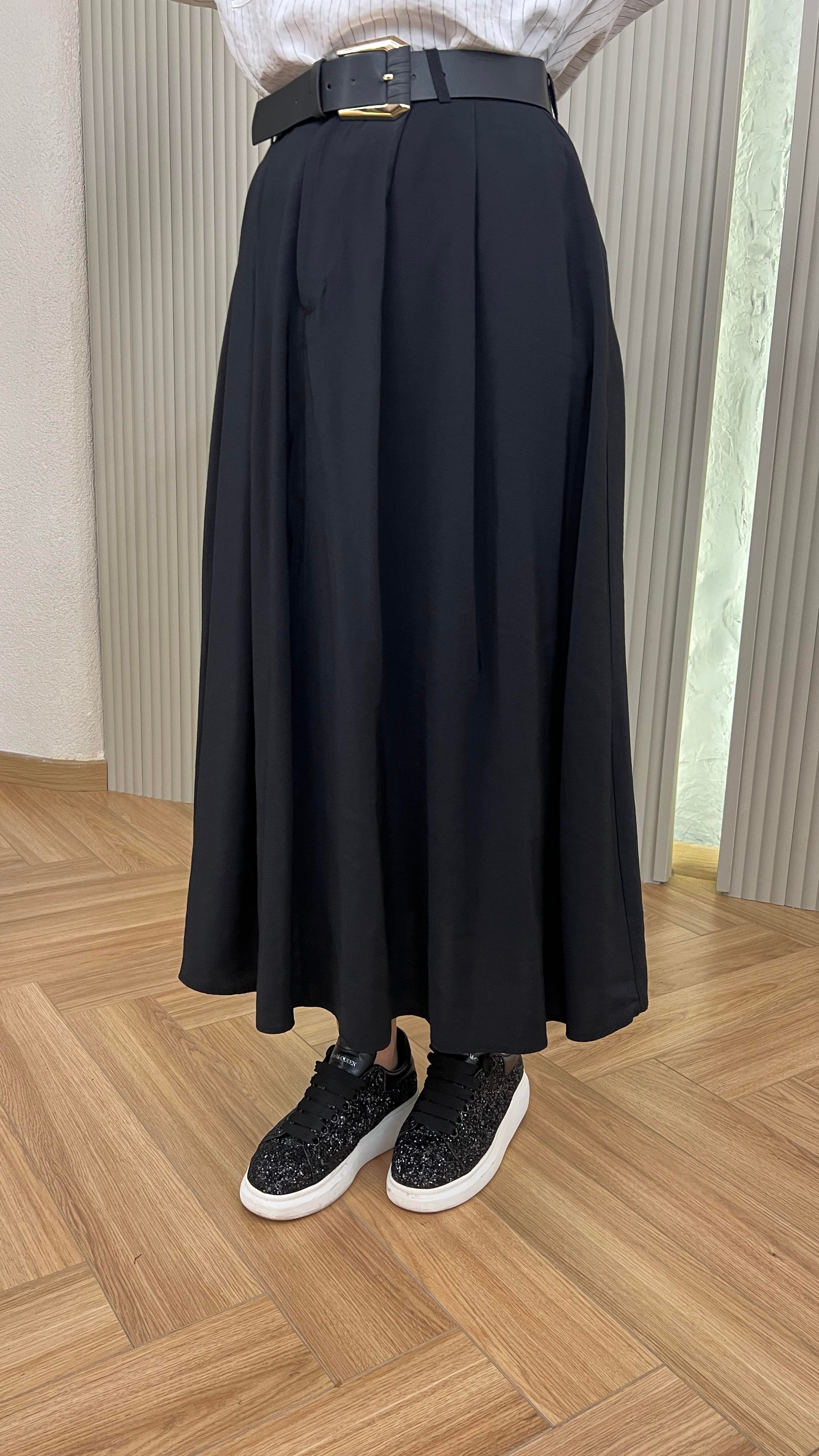 Enza Kemerli Siyah Tensel Etek