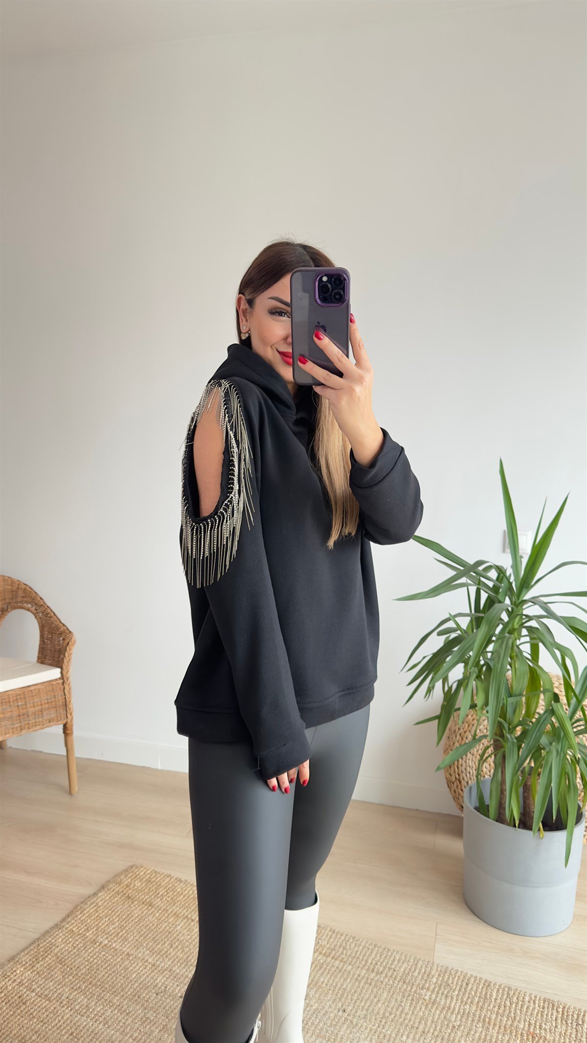 Tek Omuz Pencere Ve Zincir Detay Tasarım Sweat