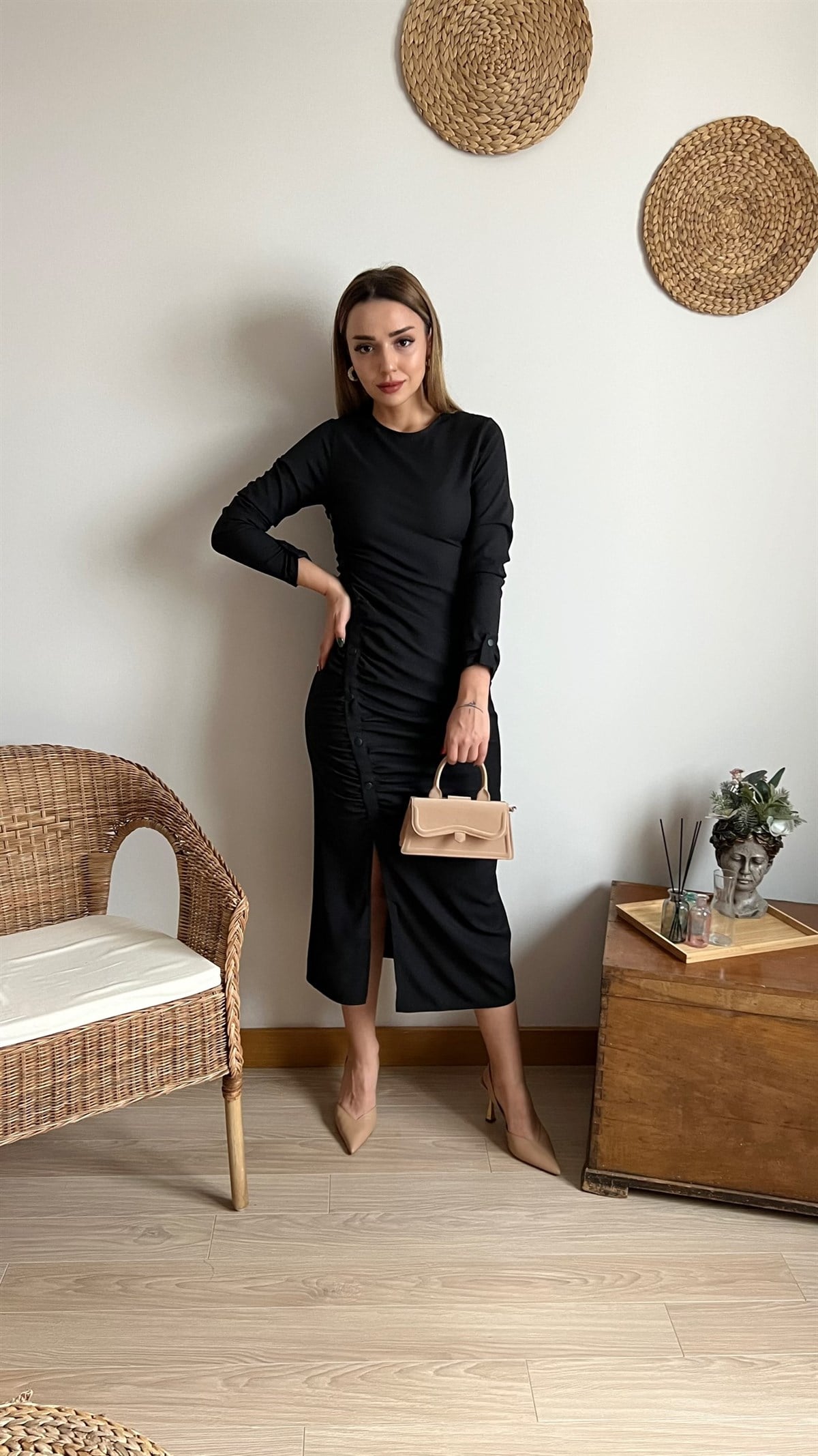Zara Model Siyah Drape Elbise 