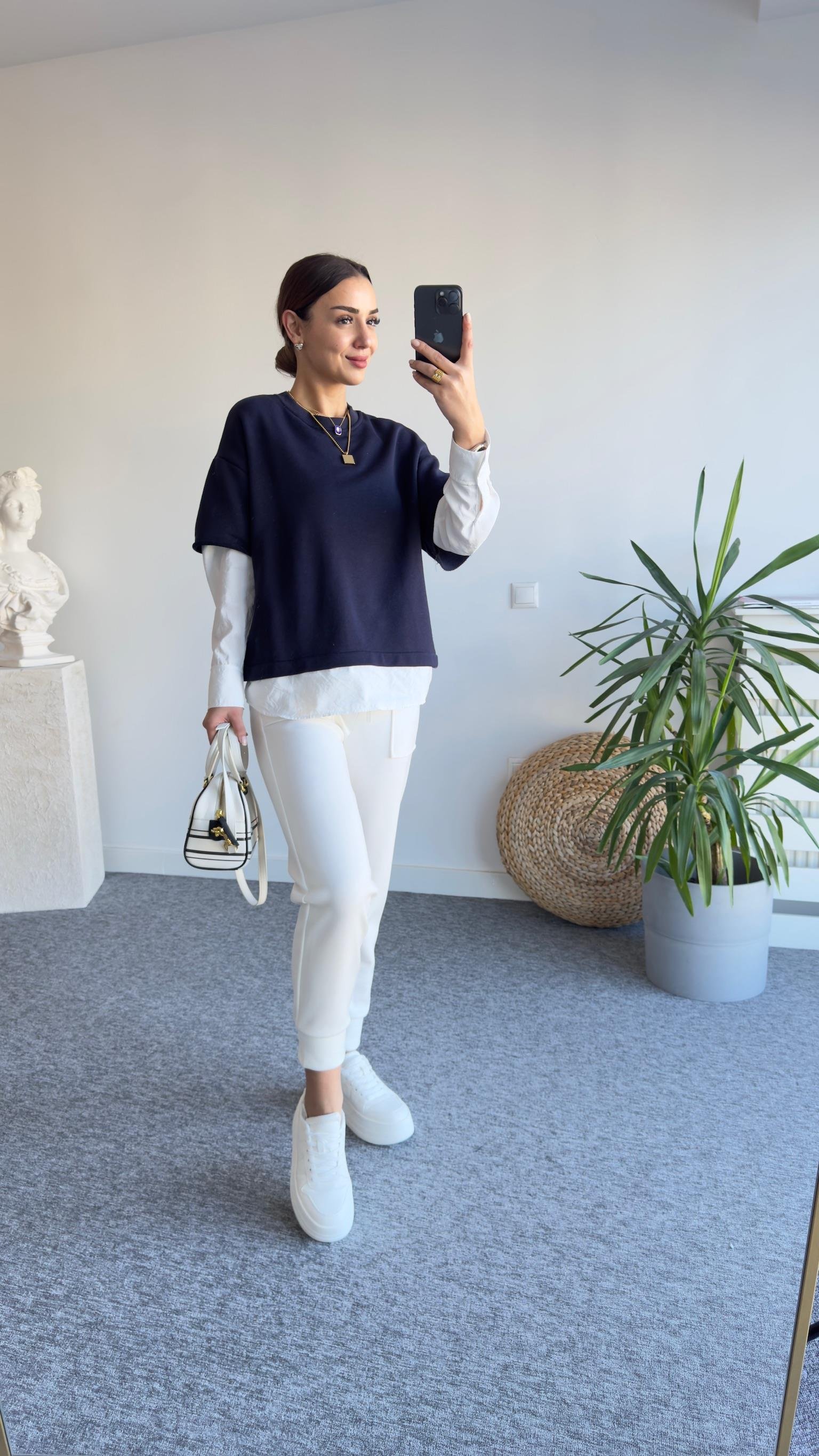 Kollar Gömlek Parçalı Lacivert Sweat