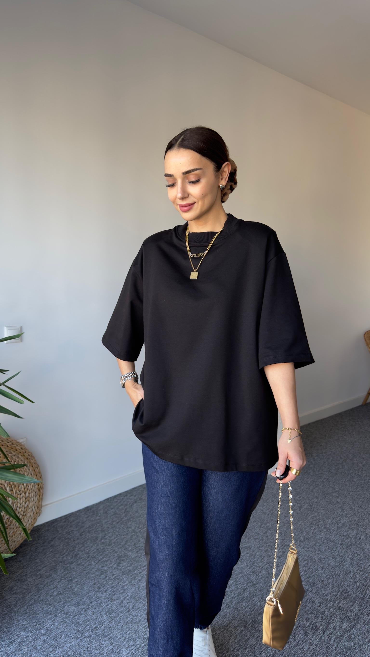 Vatkalı Premıum Siyah Basic Tshirt