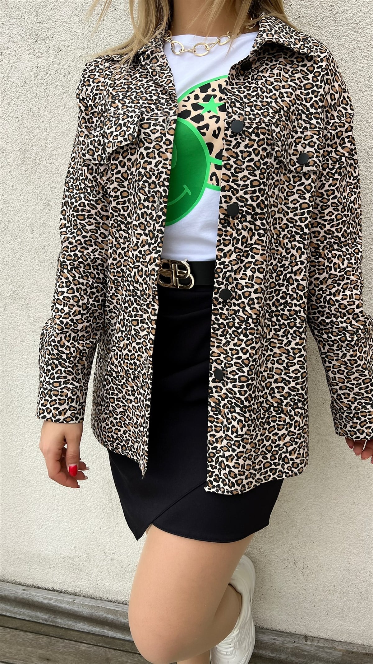 Leopar Desen İnce Mevsimlik Ceket