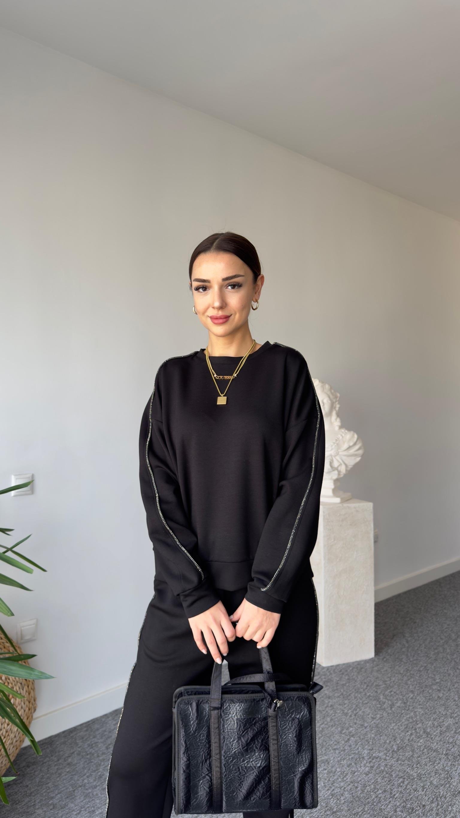 Taş Şerit Detaylı Siyah Modal Takım