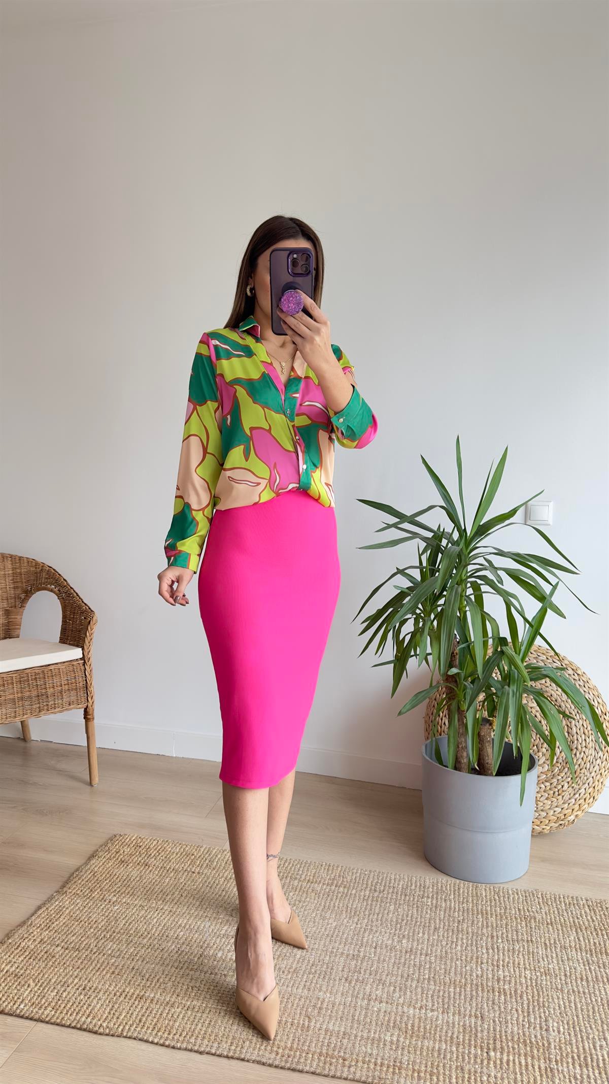 Mery Zra Model Pembe Desen Gömlek