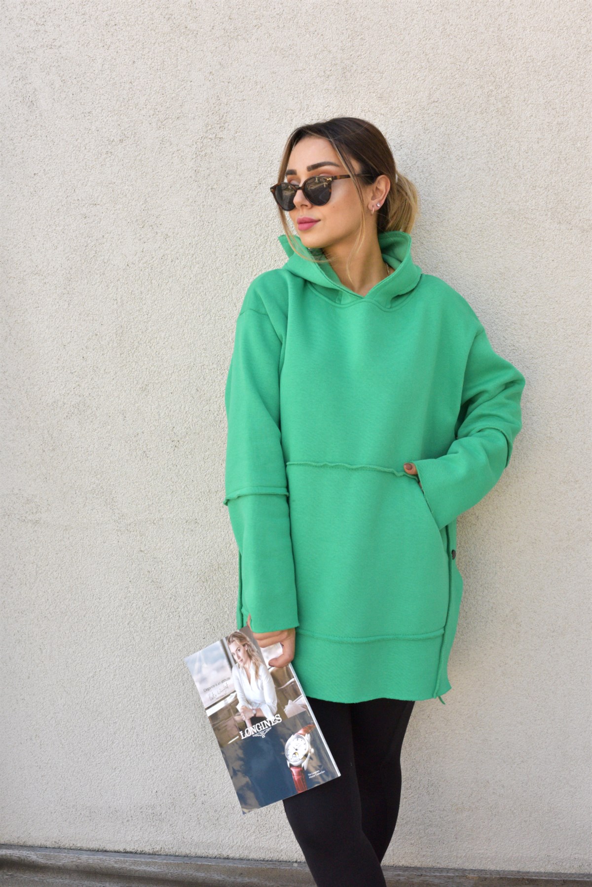 Düğme Detaylı Şardonlu Yeşil Sweat