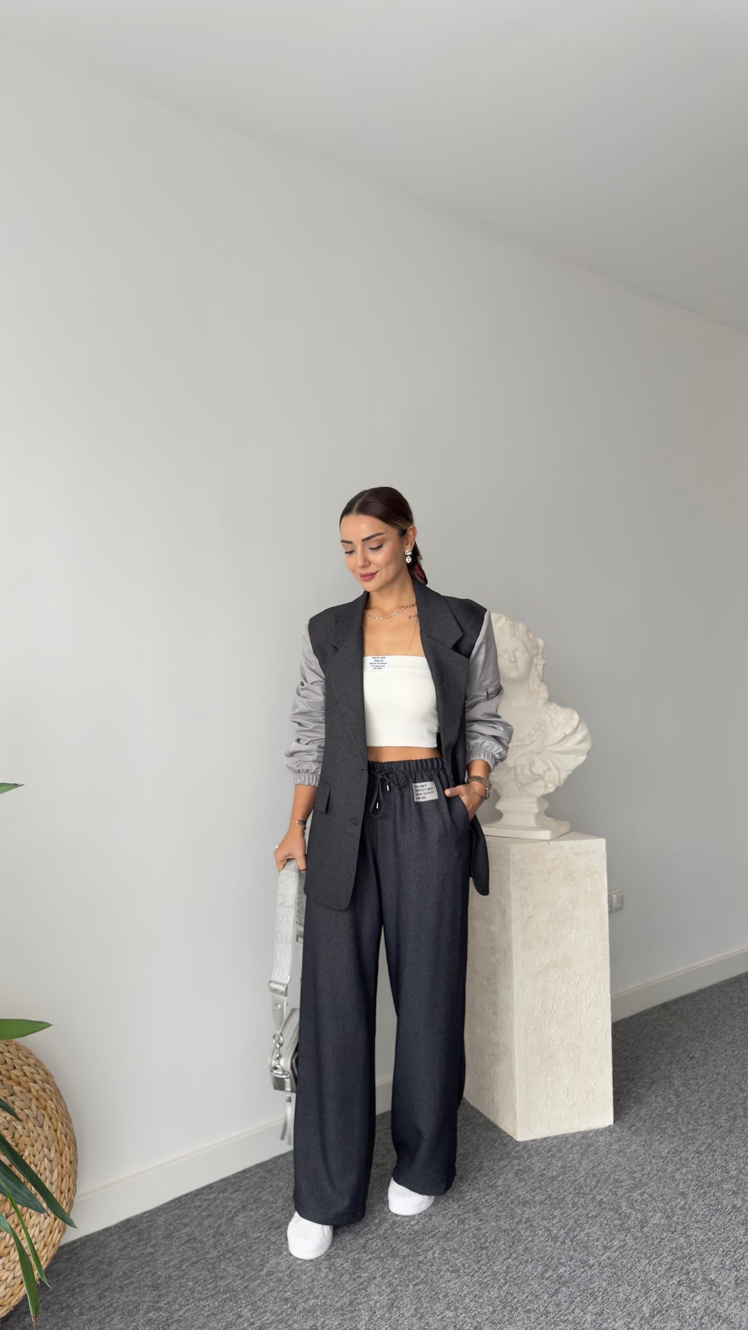 Monice Kollar Paraşütlü Antrasit Blazer Ceket