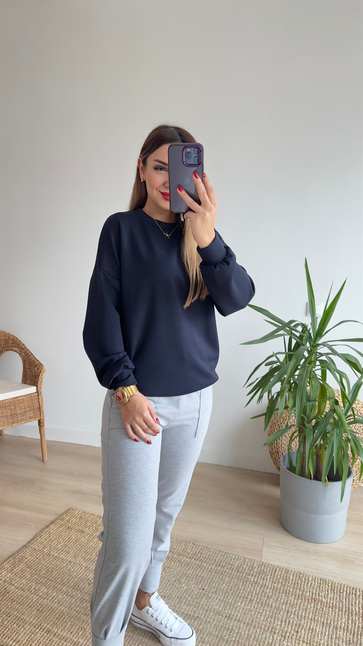 Modal Kumaş Lacivert Basic Sweat
