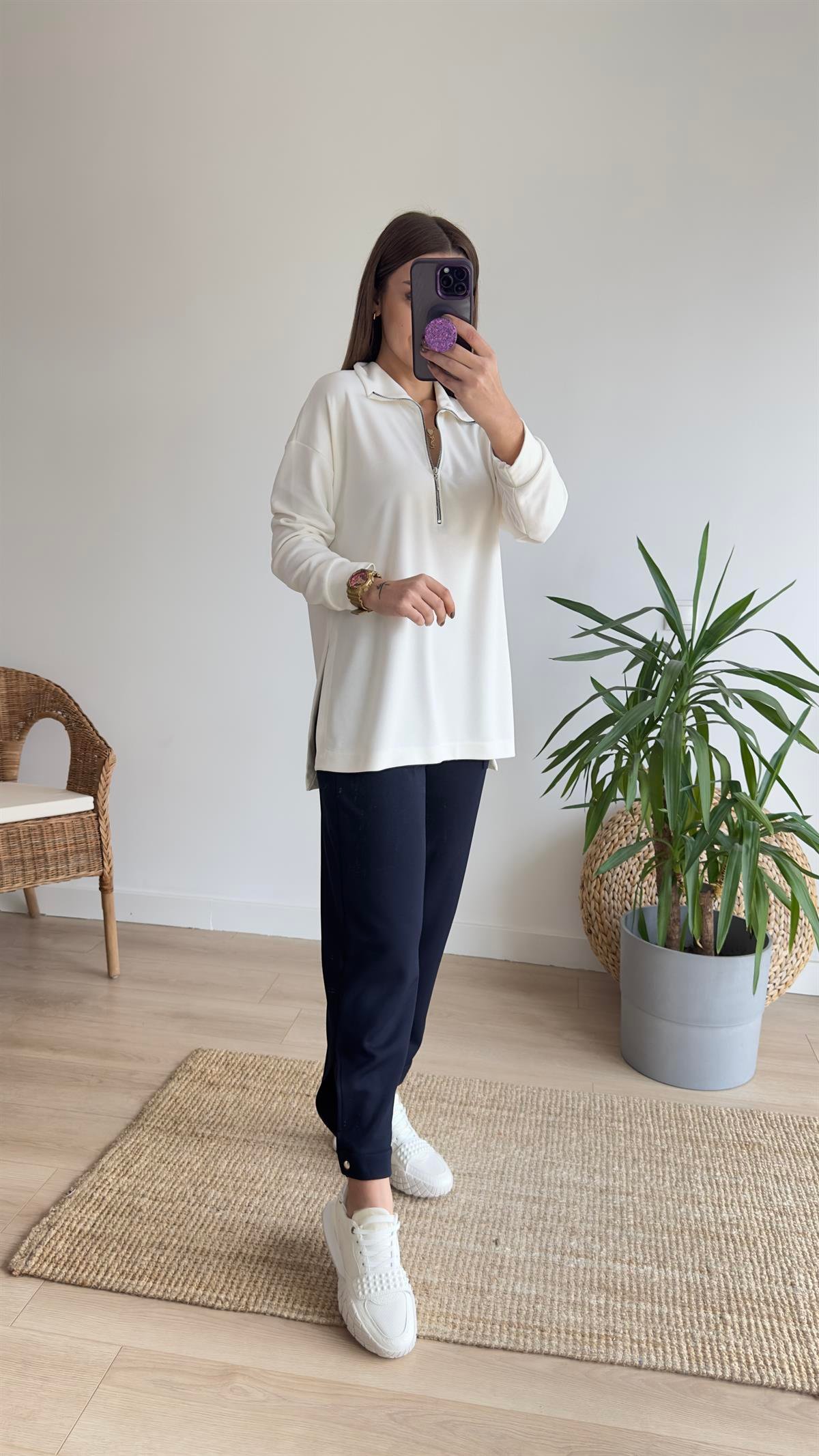 Fermuarlı Mevsimlik Modal Sweat