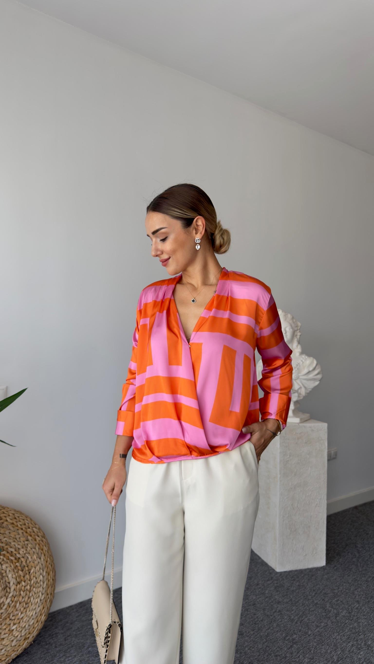 Kruvaze Yaka Mngo Model Renkli Bluz