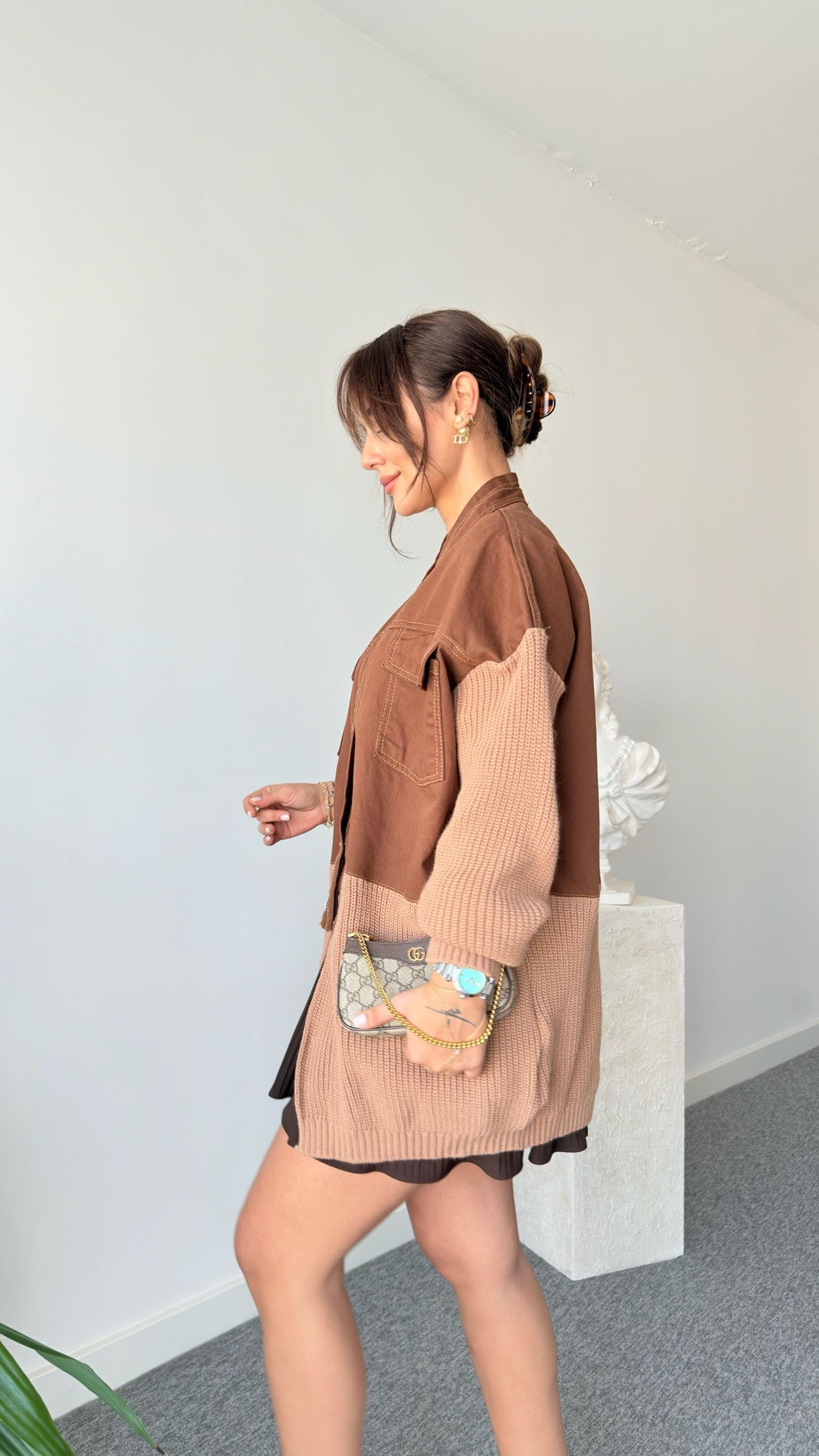 Neqa Triko Detaylı Kahve Hırka