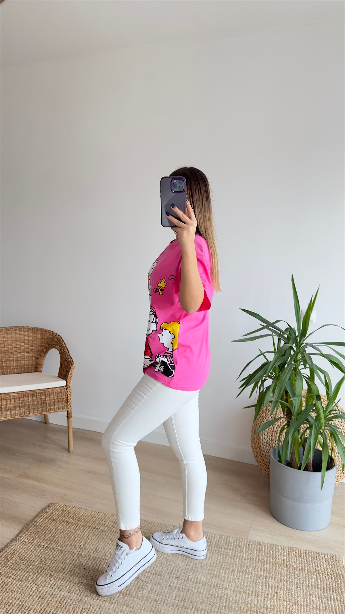 Snoopy Baskı Pembe Tshirt 