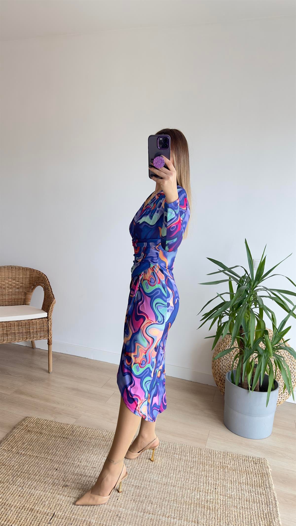 Sandy Kumaş Renkli Elbise