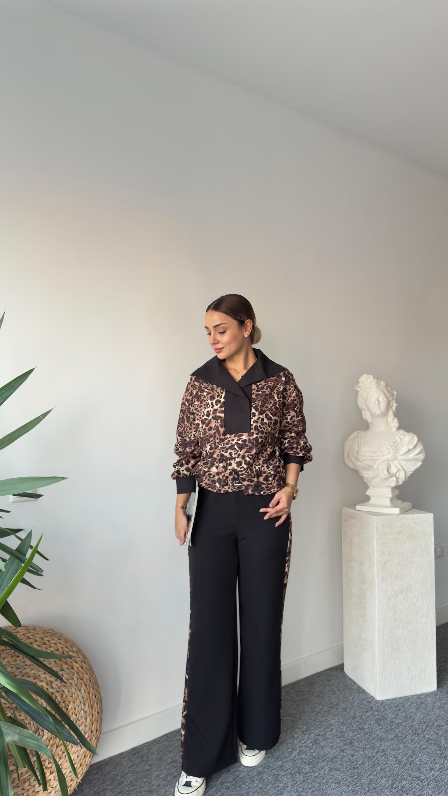 Oliva Leopar Detaylı Sweat Pantolon Takım