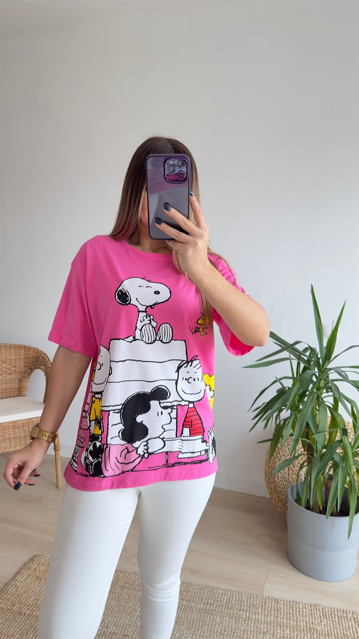 Snoopy Baskı Pembe Tshirt 