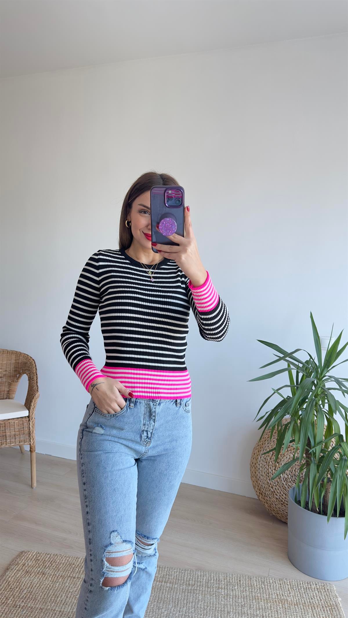 Pembe Renk Geçişli Triko
