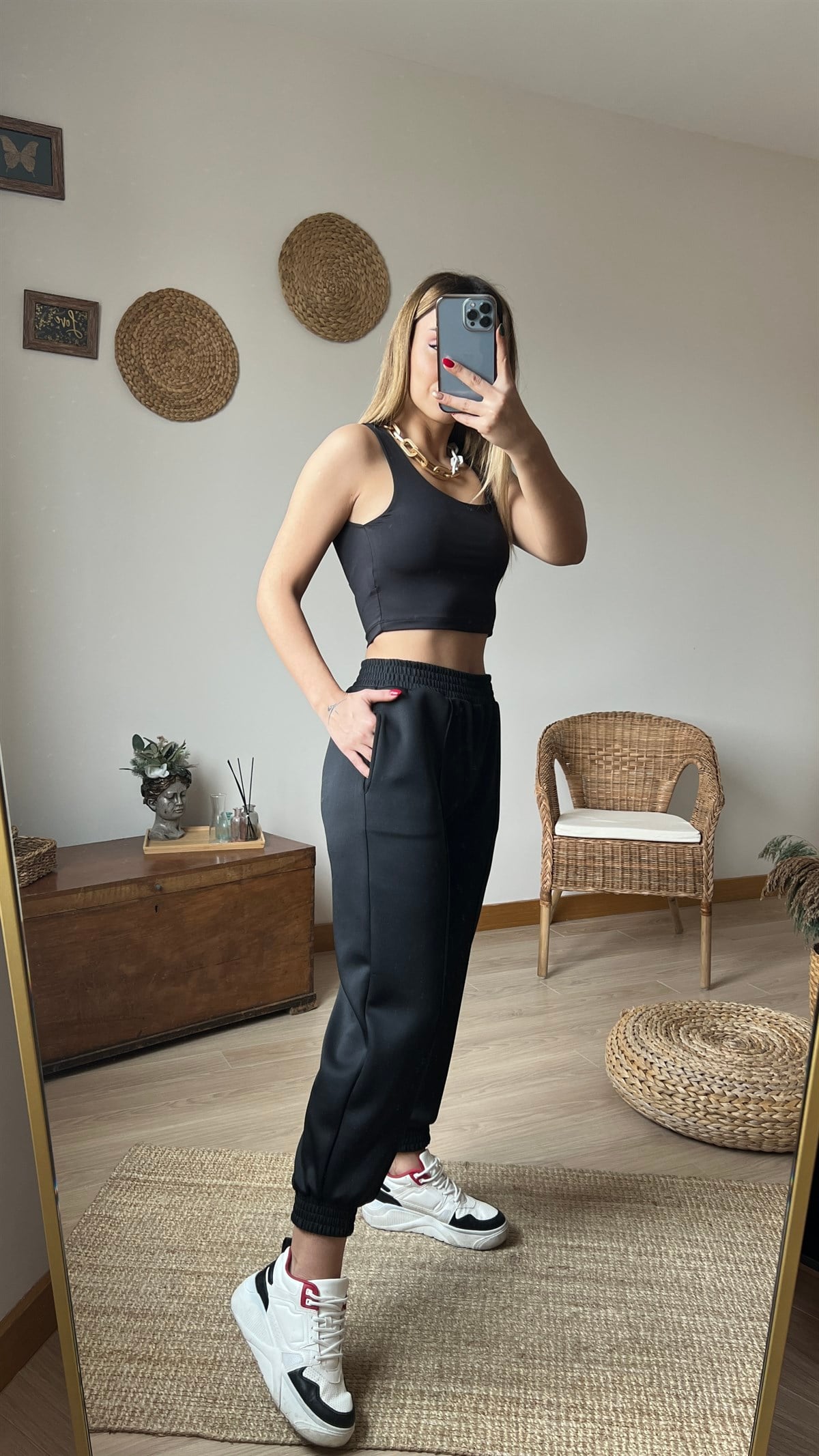 Oysho Kumaş Lastikli Siyah Pantolon