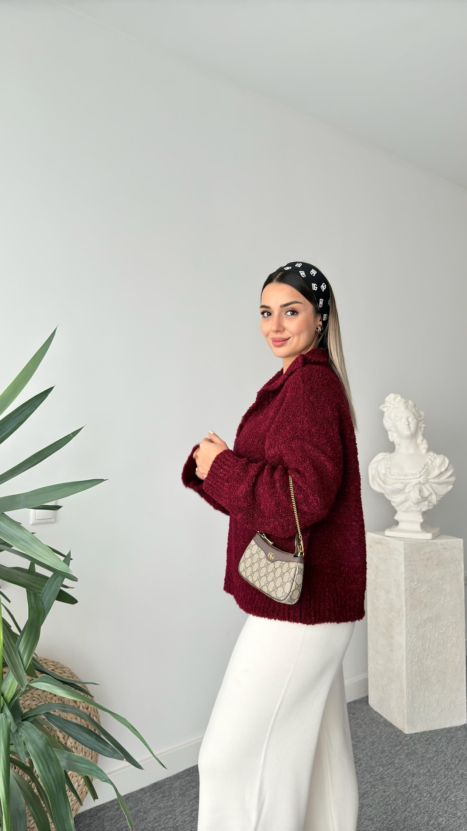 Bordo Frome Polo Yaka Kazak