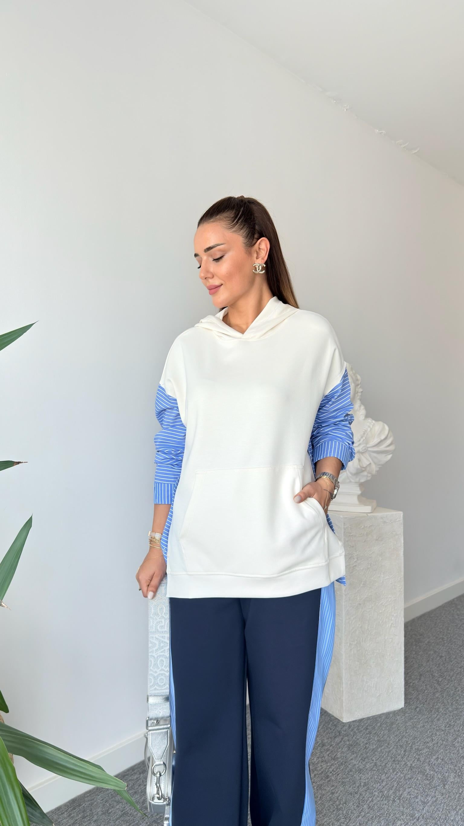 Jeyli Yanlar Düğmeli Garnili Modal Sweatshirt