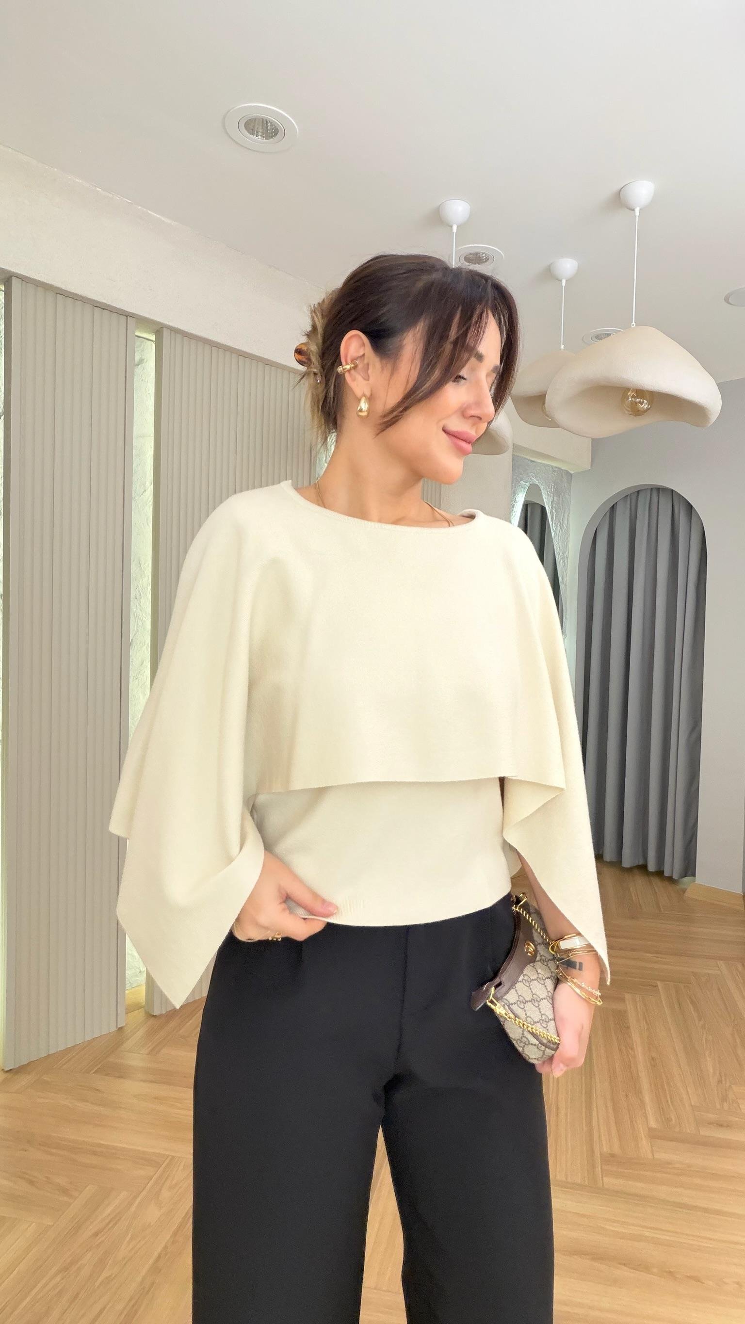 Bej Zra Model Pelerin Triko Kazak