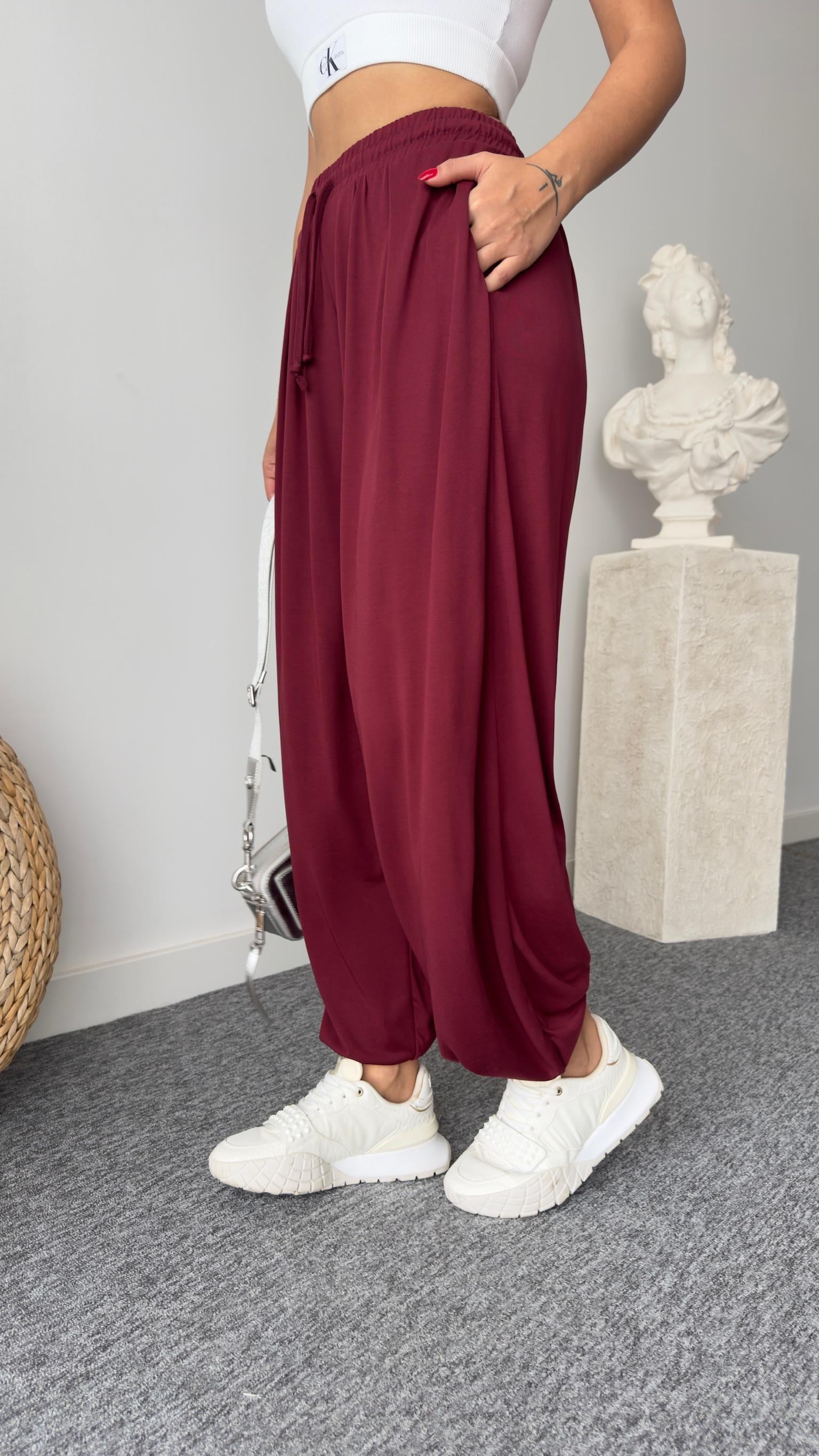 Bordo Pile Detaylı Oys Pantolon