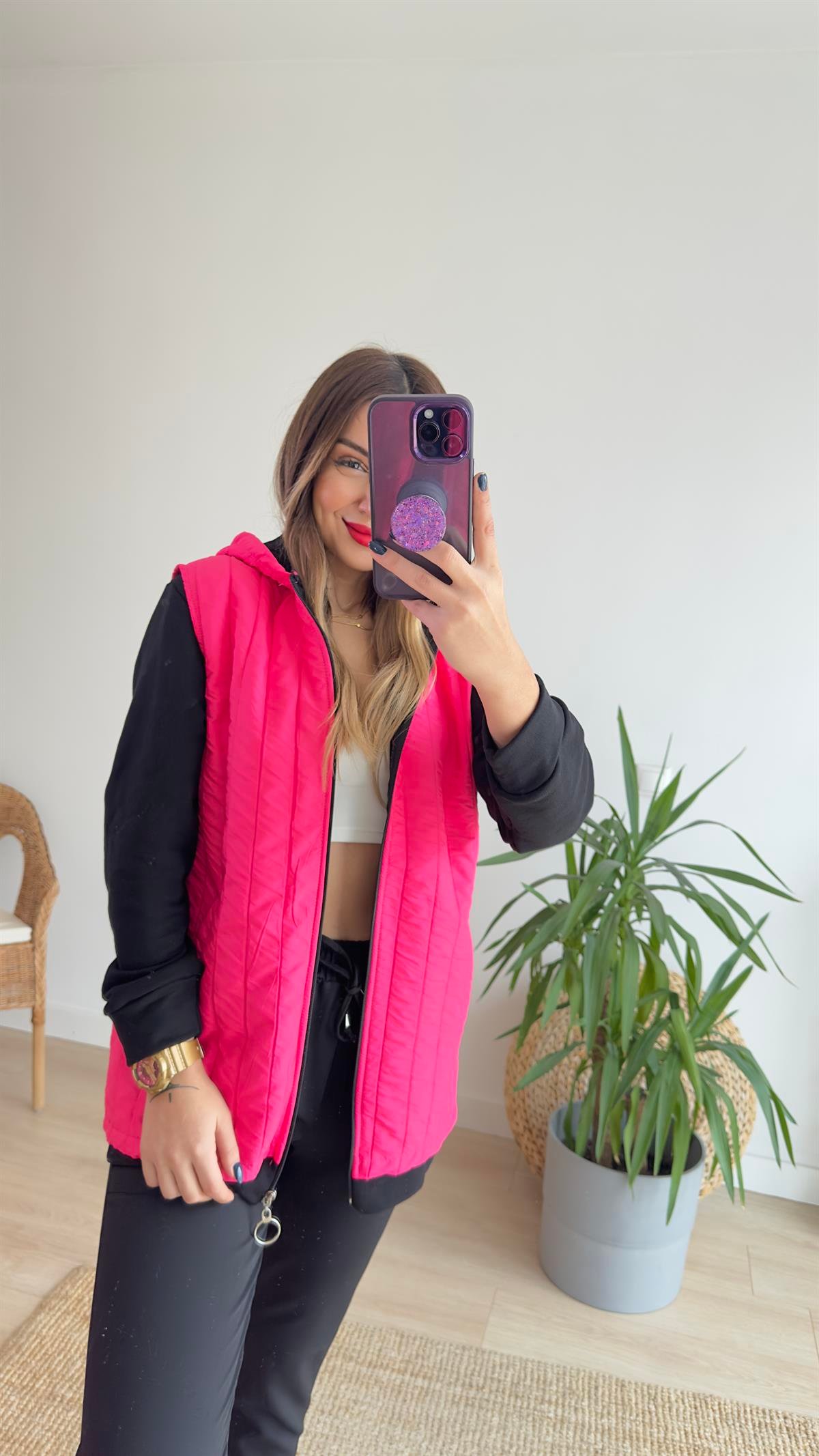 Penye Detaylı Pembe Kapitone Ceket