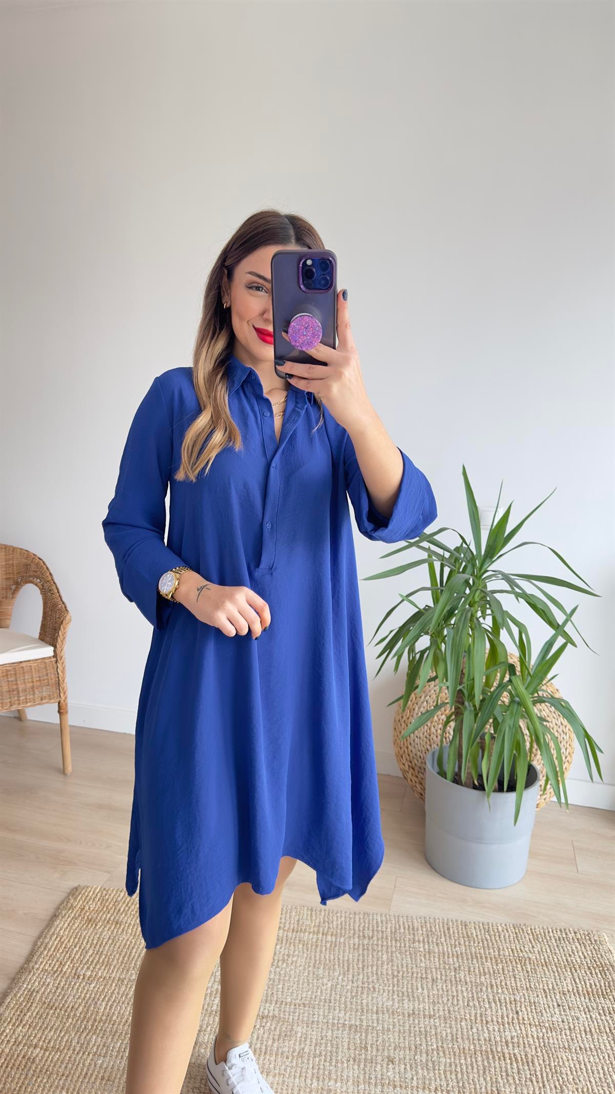 Gömlek Yaka Mavi Tunik Elbise 