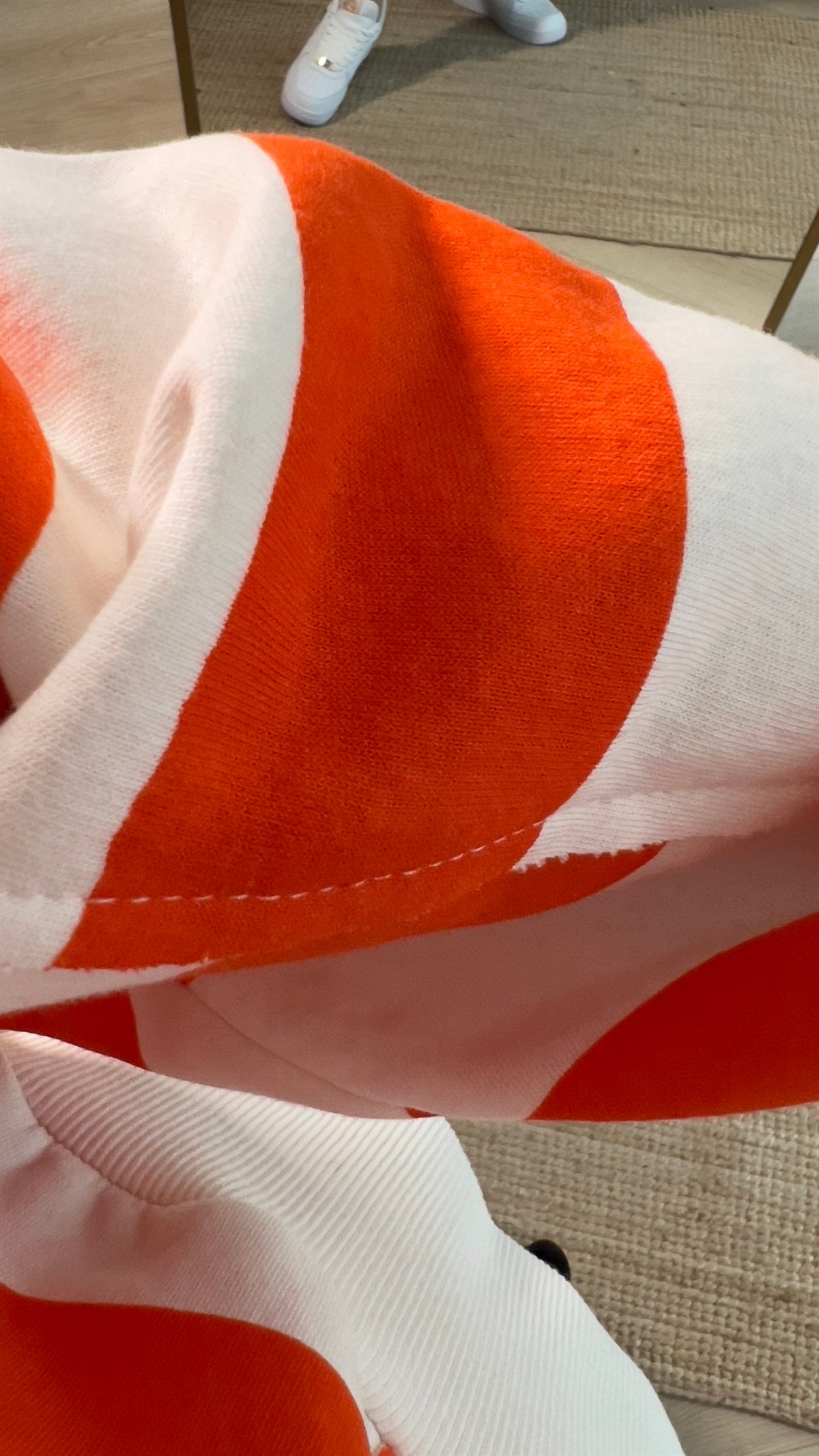 Turuncu Beyaz Kalın Çizgili Şardonlu Sweat