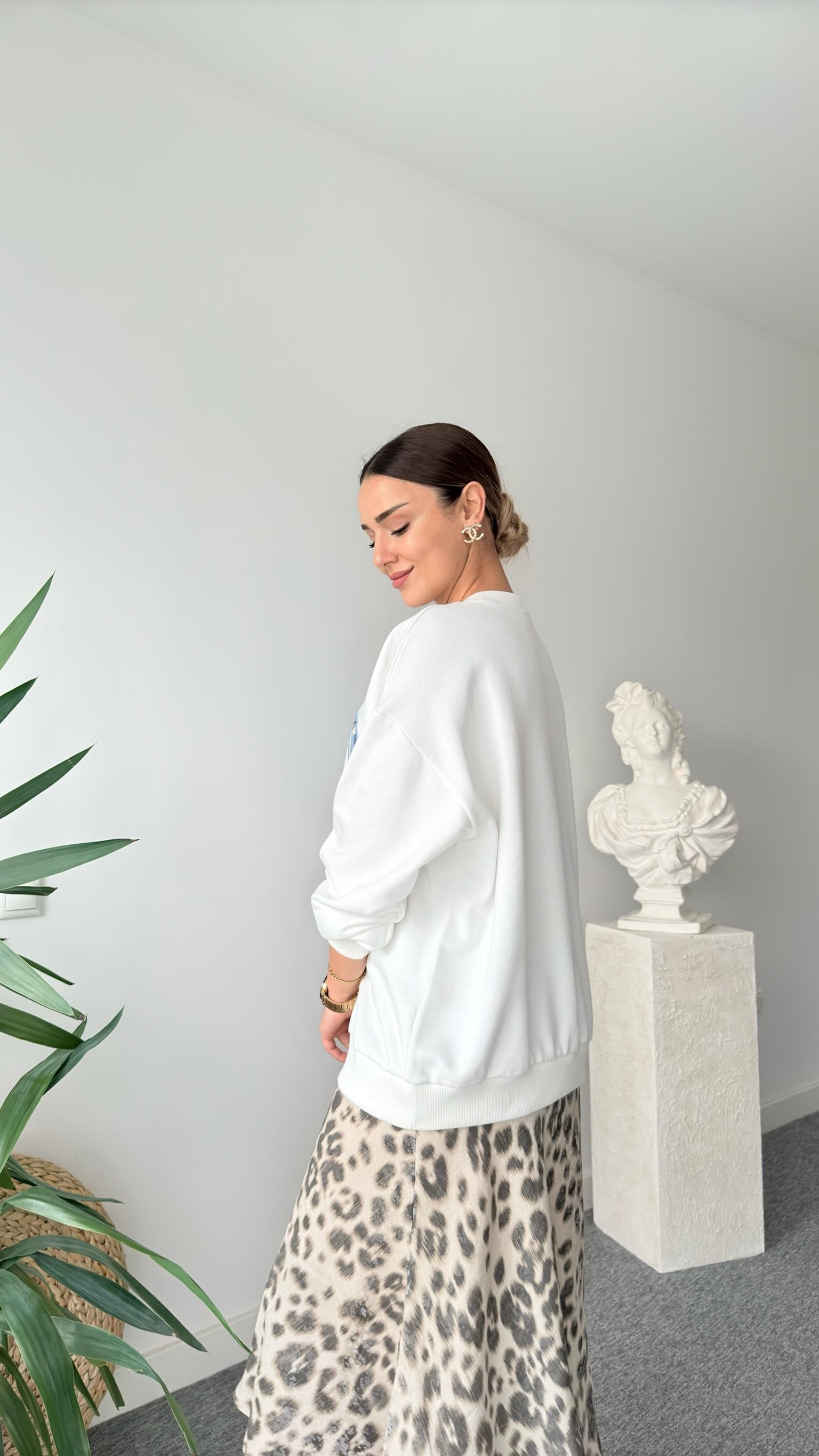 Leopar Amour Yazılı Sweatshirt