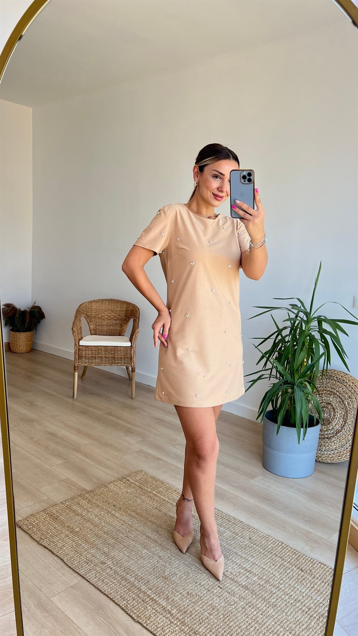 Zara Model Taş Detaylı Süet Elbise