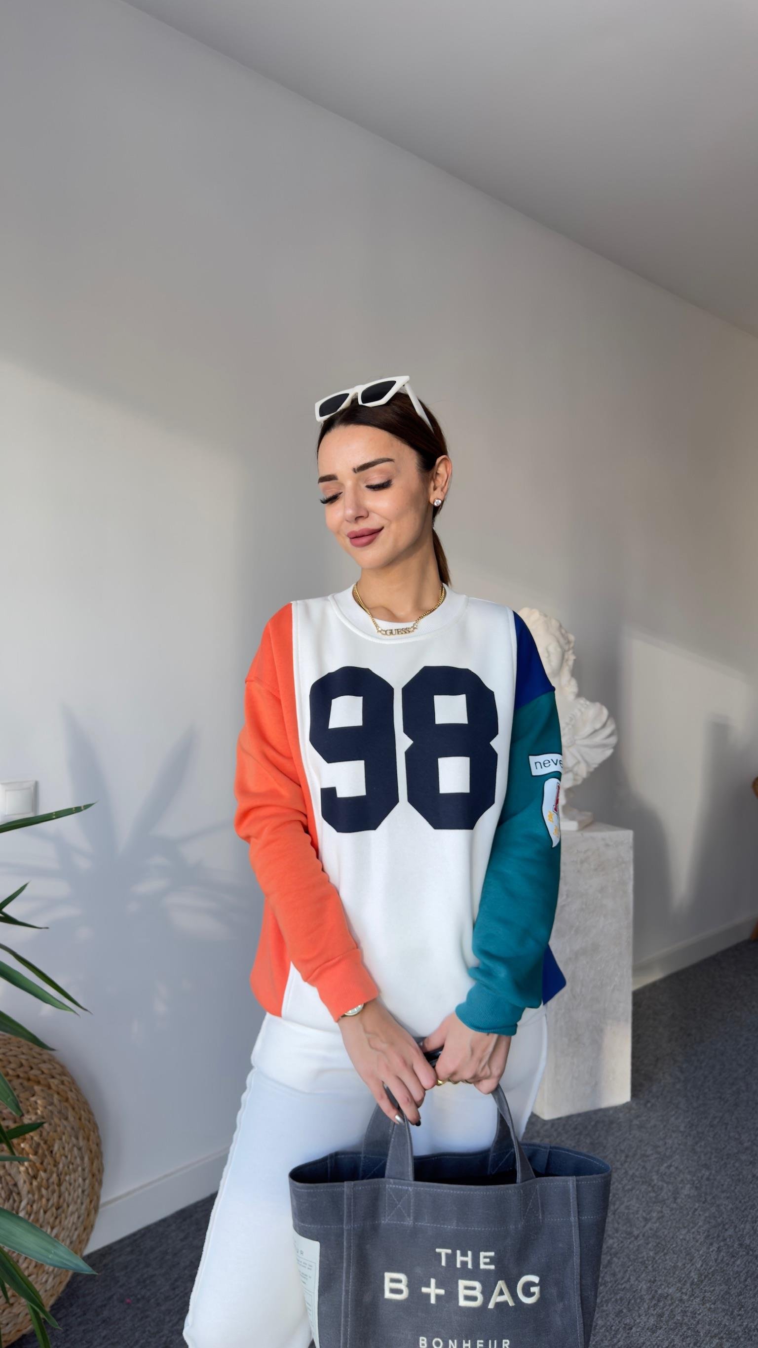98 Baskılı Renkli Sweatshirt