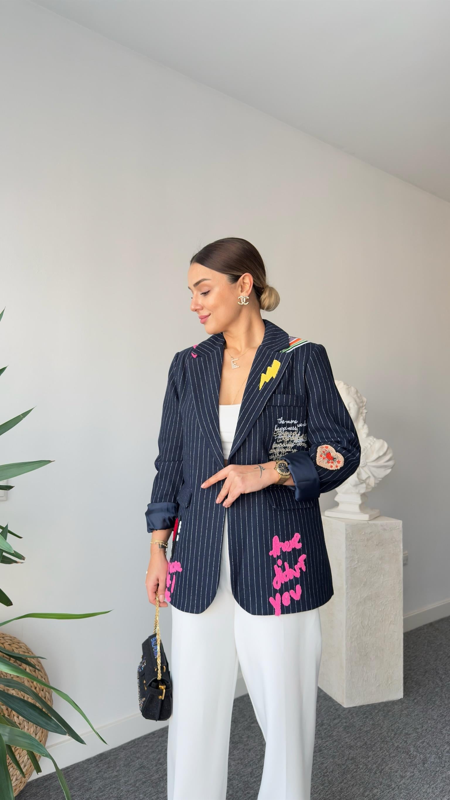 Laci Jovena Nakış Detaylı Tasarım Kaşe Blazer