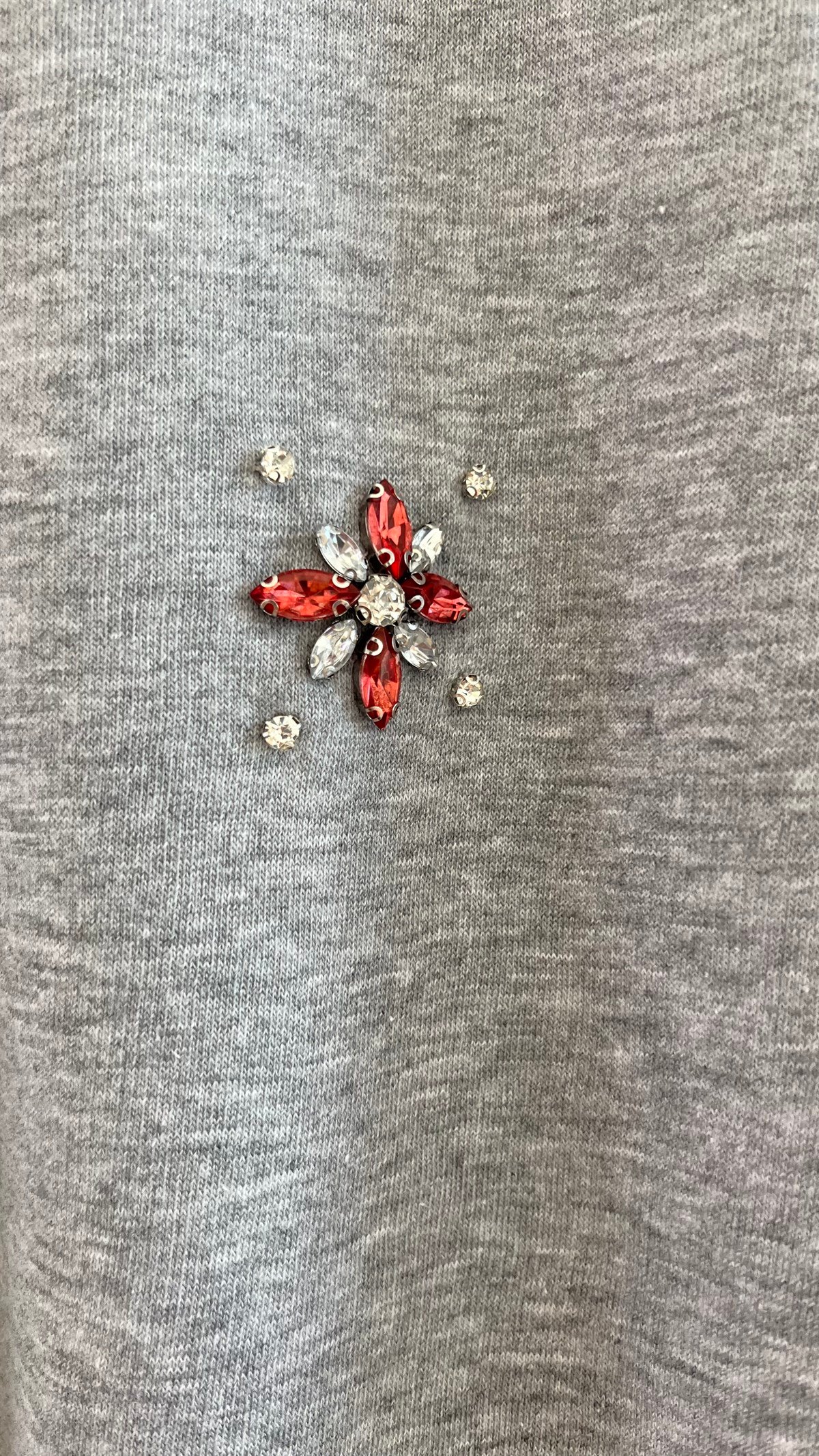 Renkli Taş İşlemeli Gri Sweat