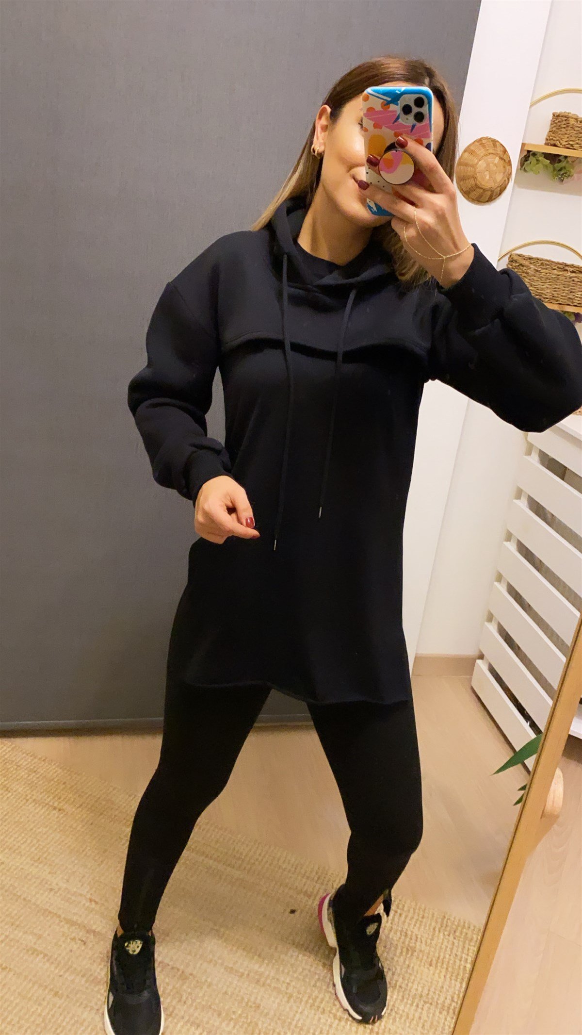 Crop Top Siyah Sweatshirt