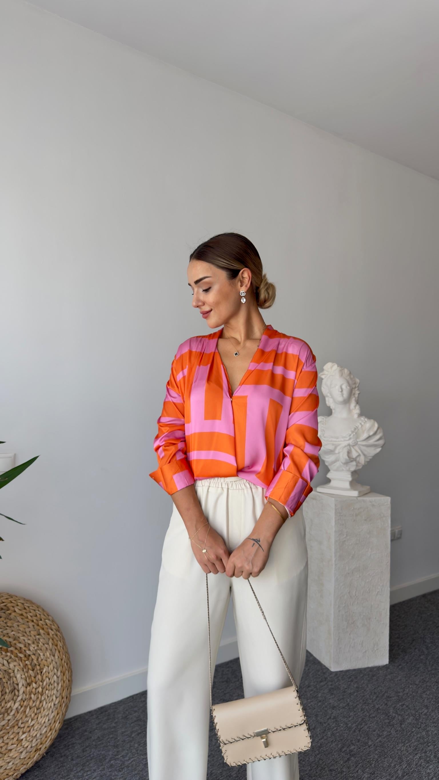 Kruvaze Yaka Mngo Model Renkli Bluz