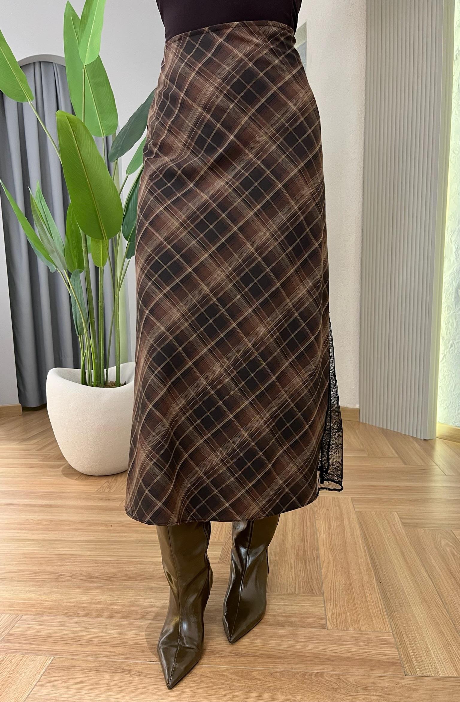 Rother Dantel Detaylı Ekose Etek