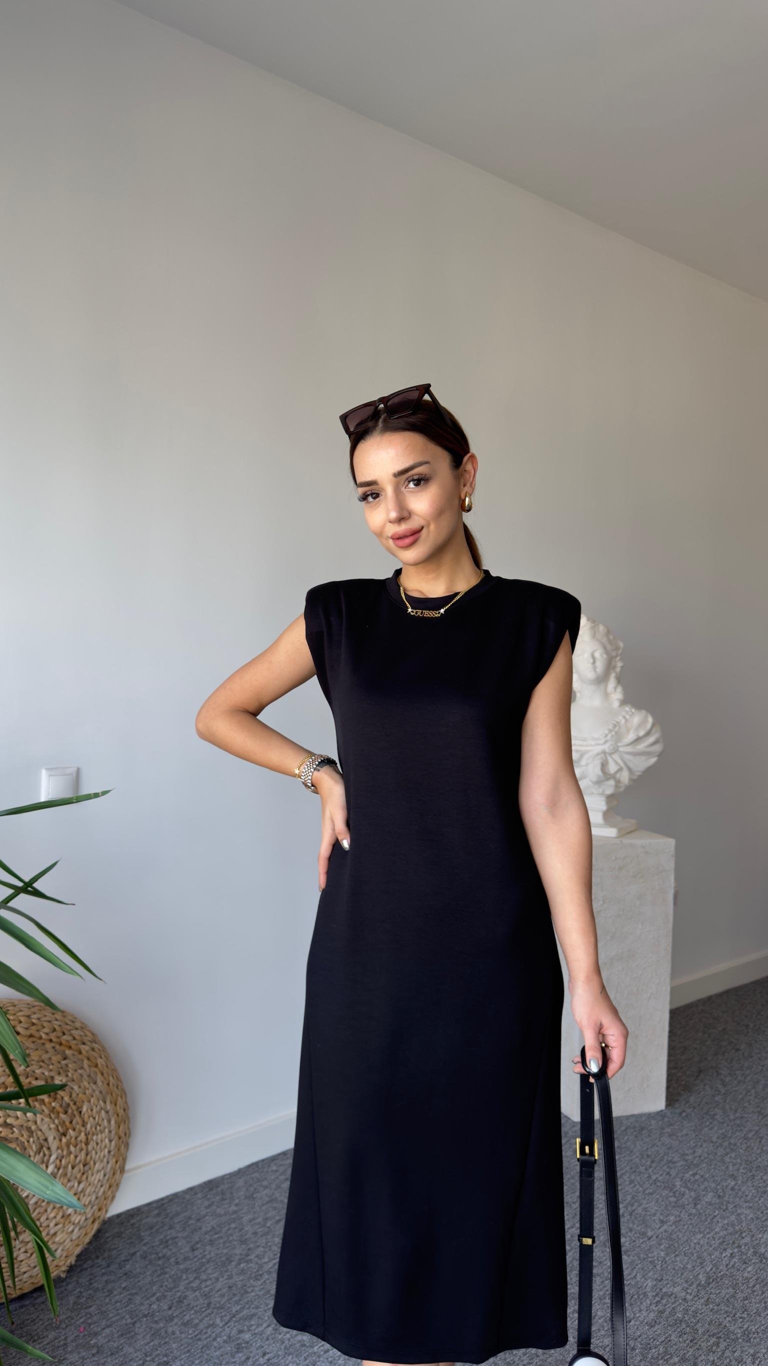 Vatkalı Premıum Siyah Modal Elbise