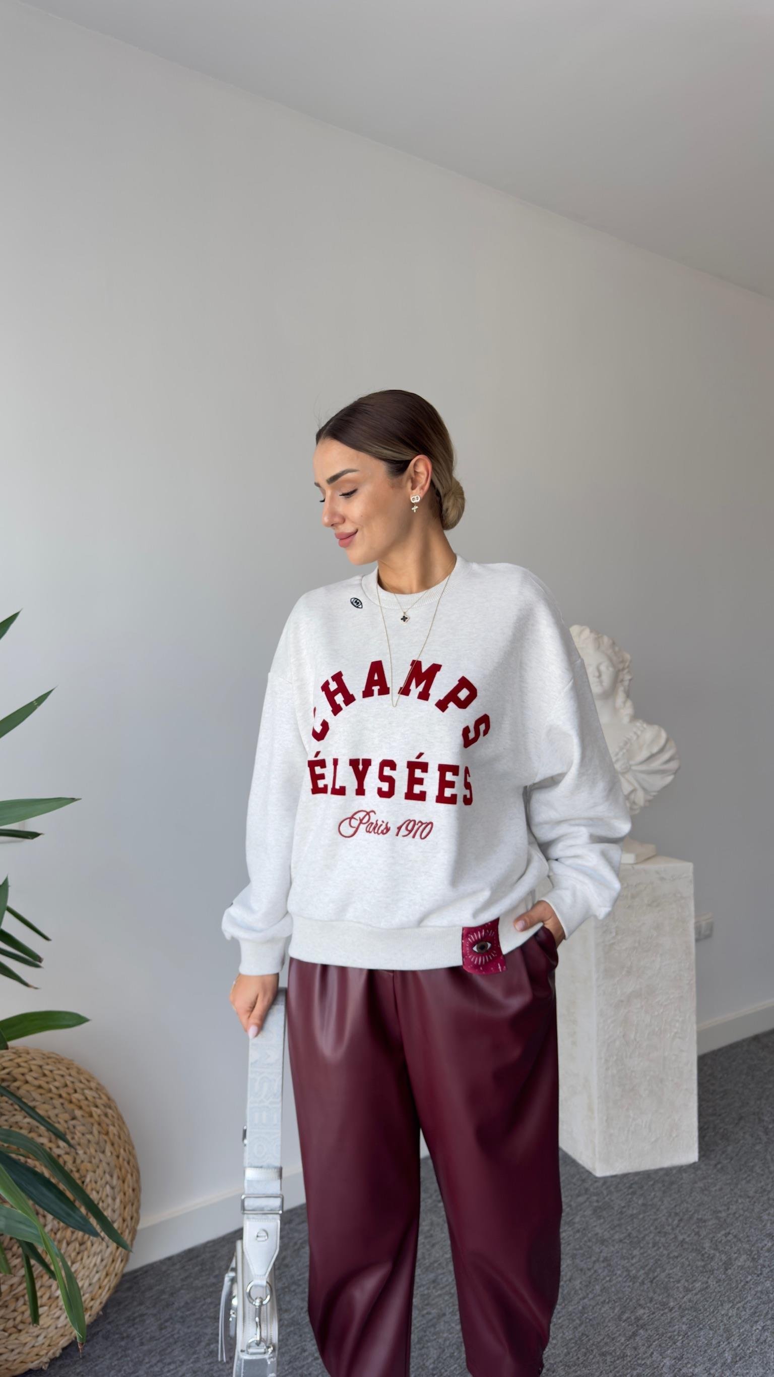 Patri Bordo Yazı Detaylı Sweatshirt