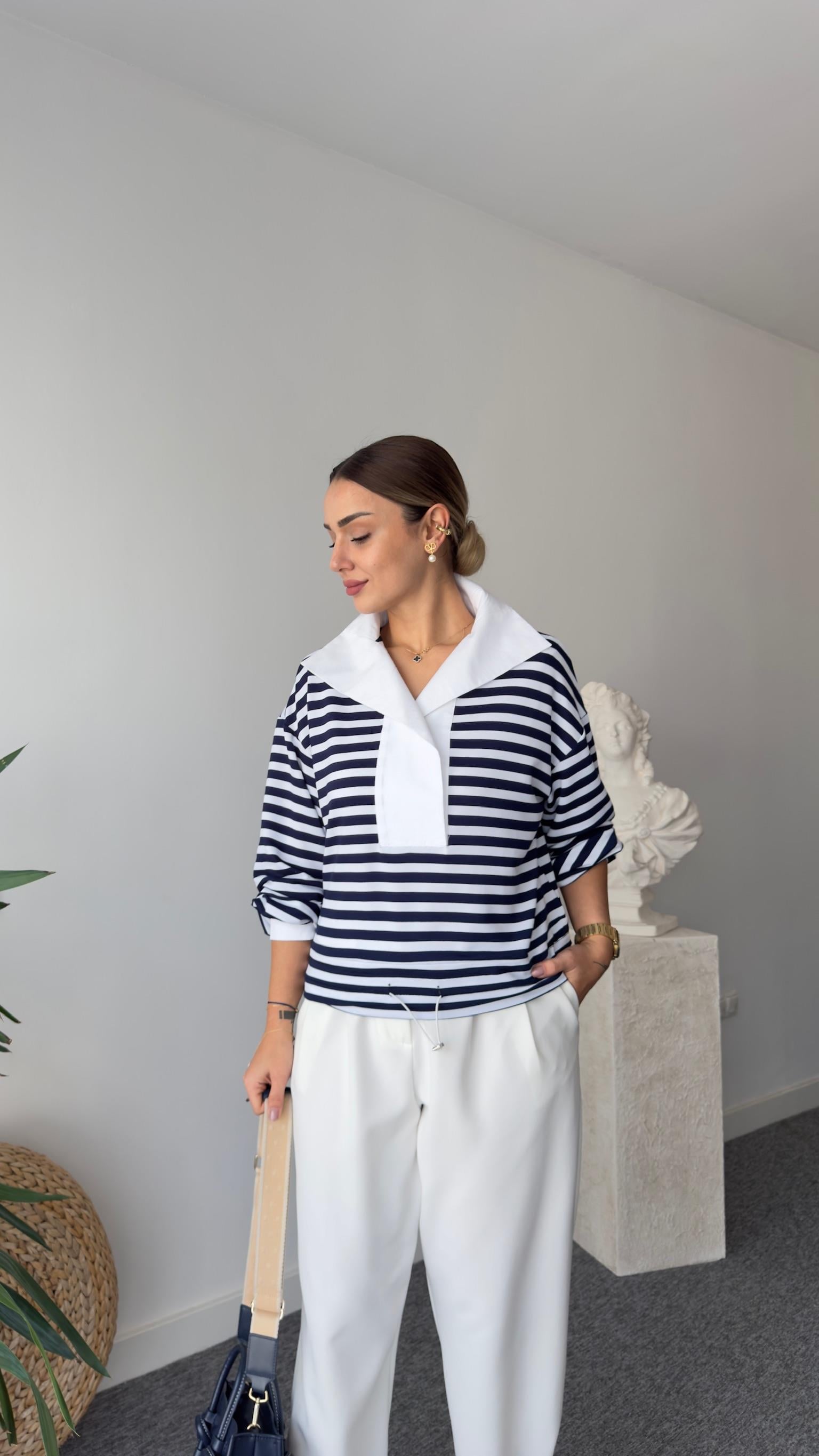 Ntwrk Model Gömlek Yaka Çizgili Sweatshirt