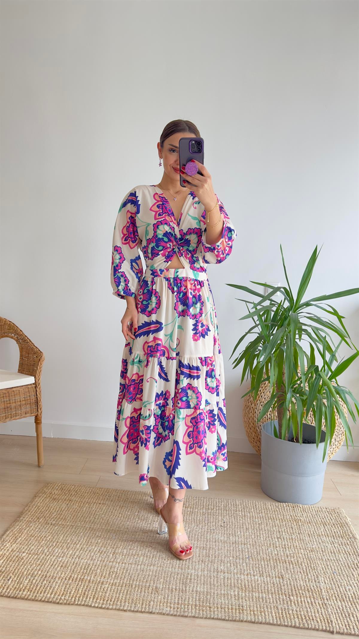 Nota Zra Model Desenli Poplin Elbise