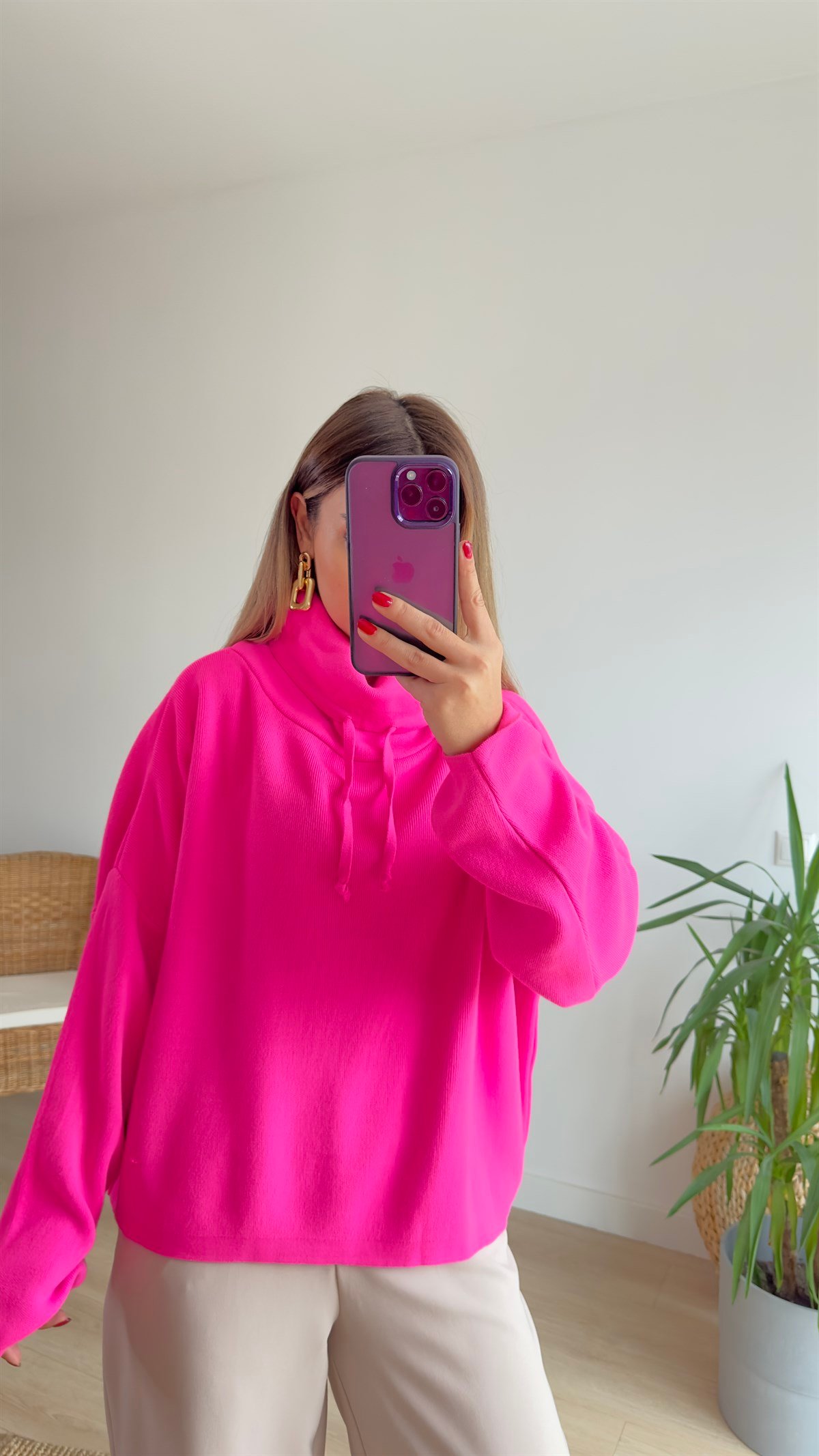 Boğazlı Basic Pembe Triko