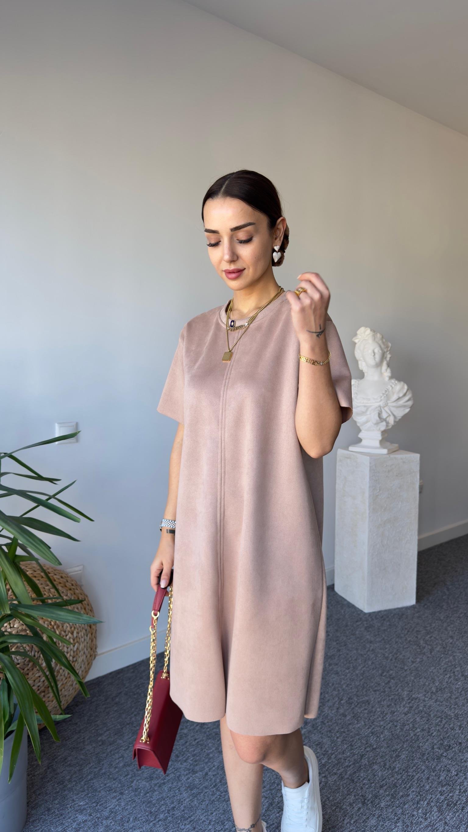 Bej Süet Basic Elbise