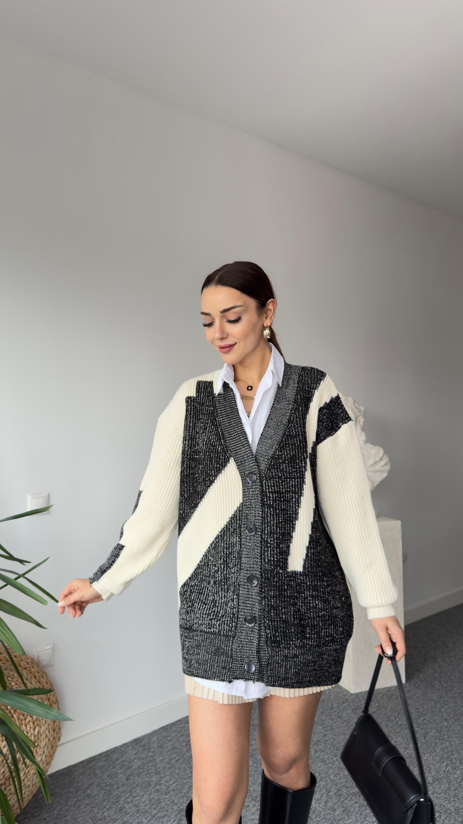 Waist Zikzaklı Triko Hırka