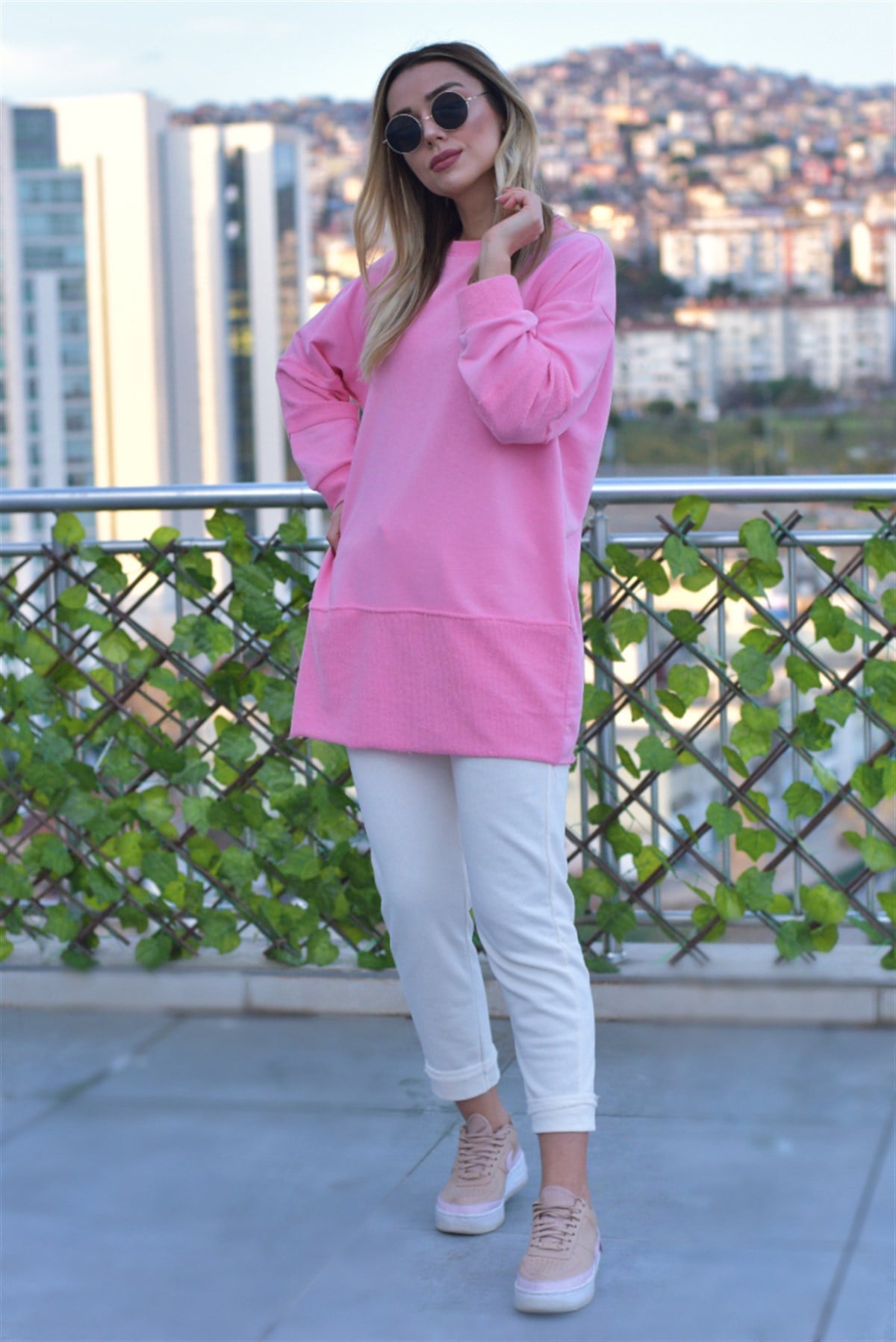 Dikiş Detaylı Pembe Tunik