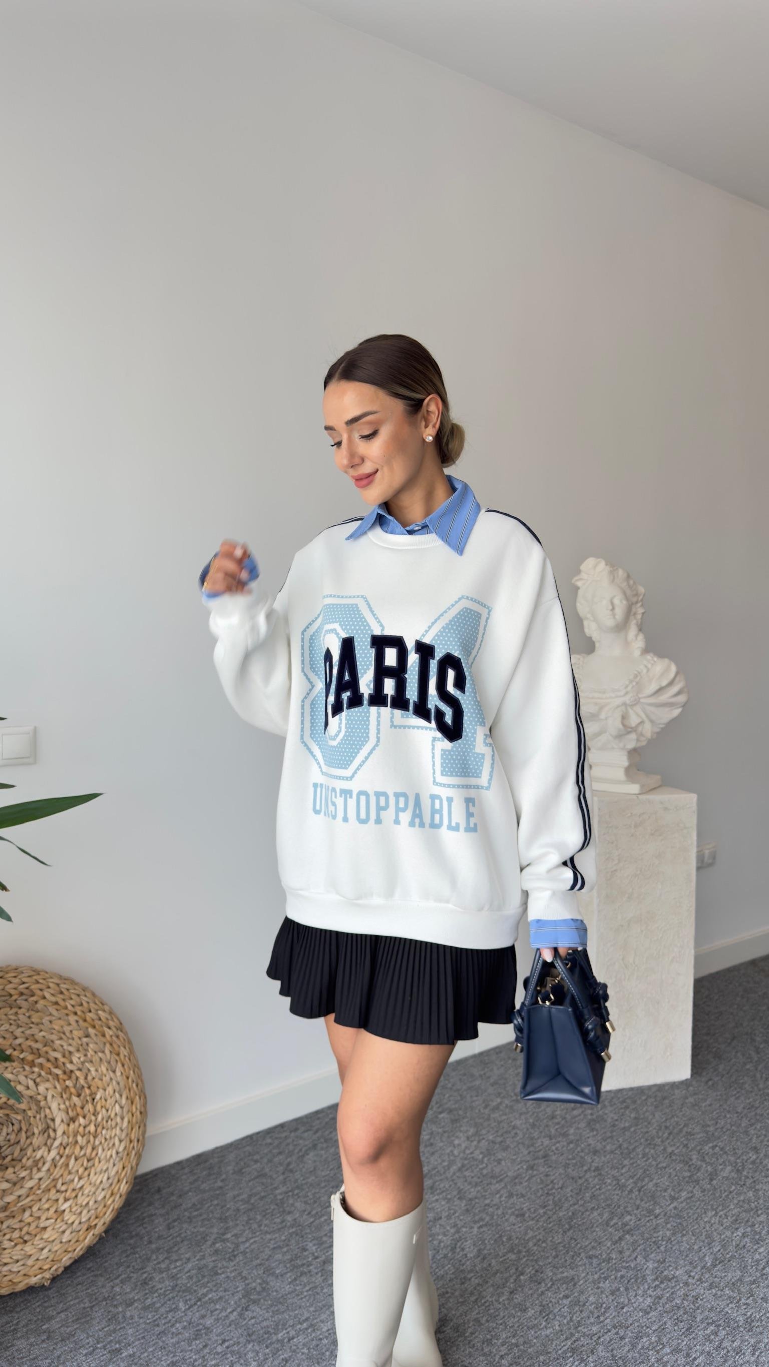 Gömlek Yaka Paris Yazılı Sweatshirt