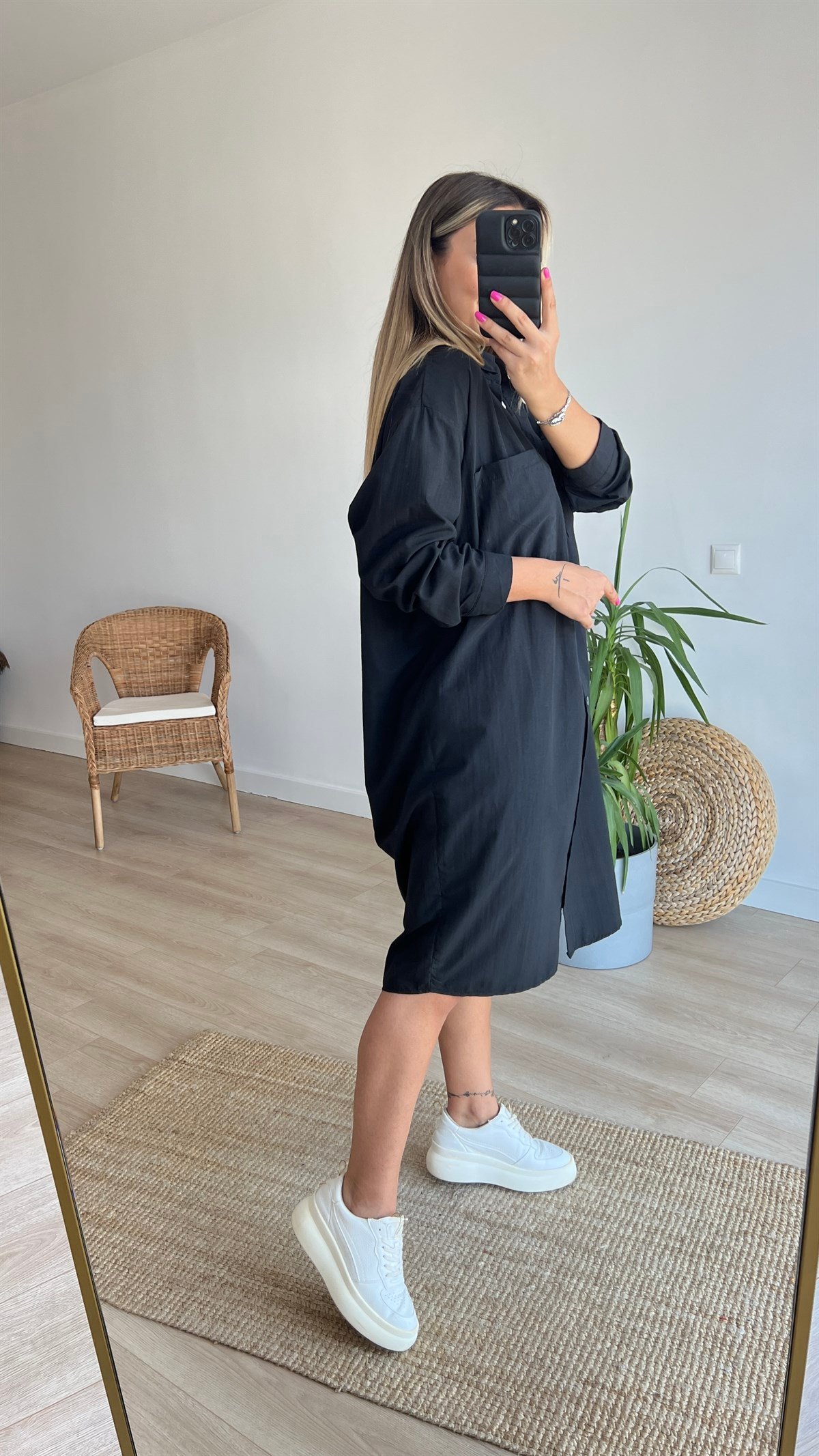 Sırt Pencere Detaylı Oversize Gömlek Elbise 