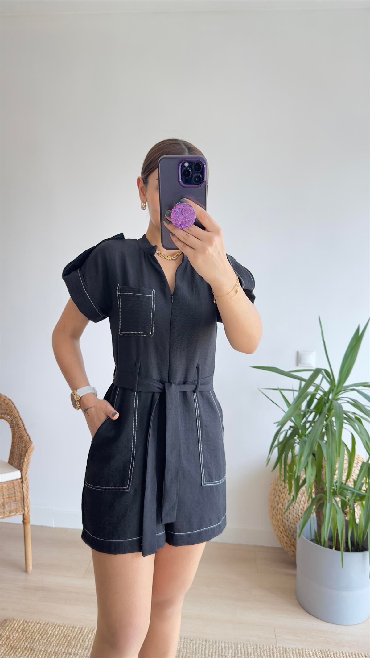 Auro Zra Model Kuşaklı Şort Tulum