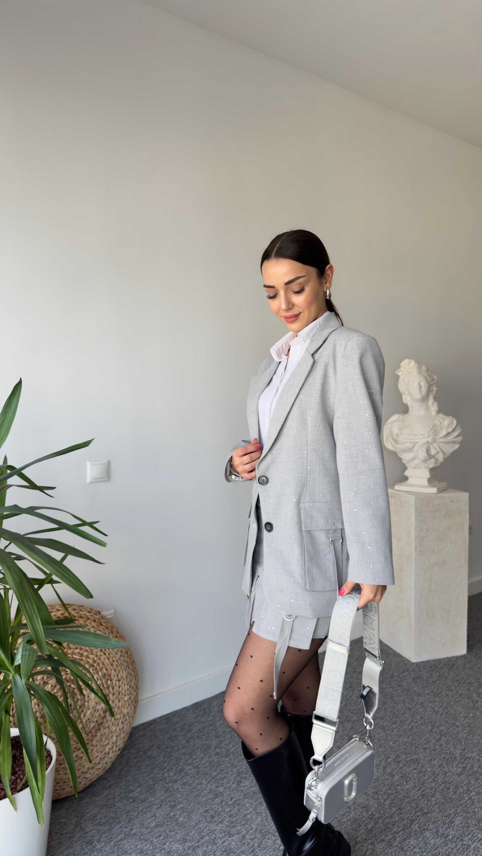 Bonia Taşlı Gri Blazer Ceket