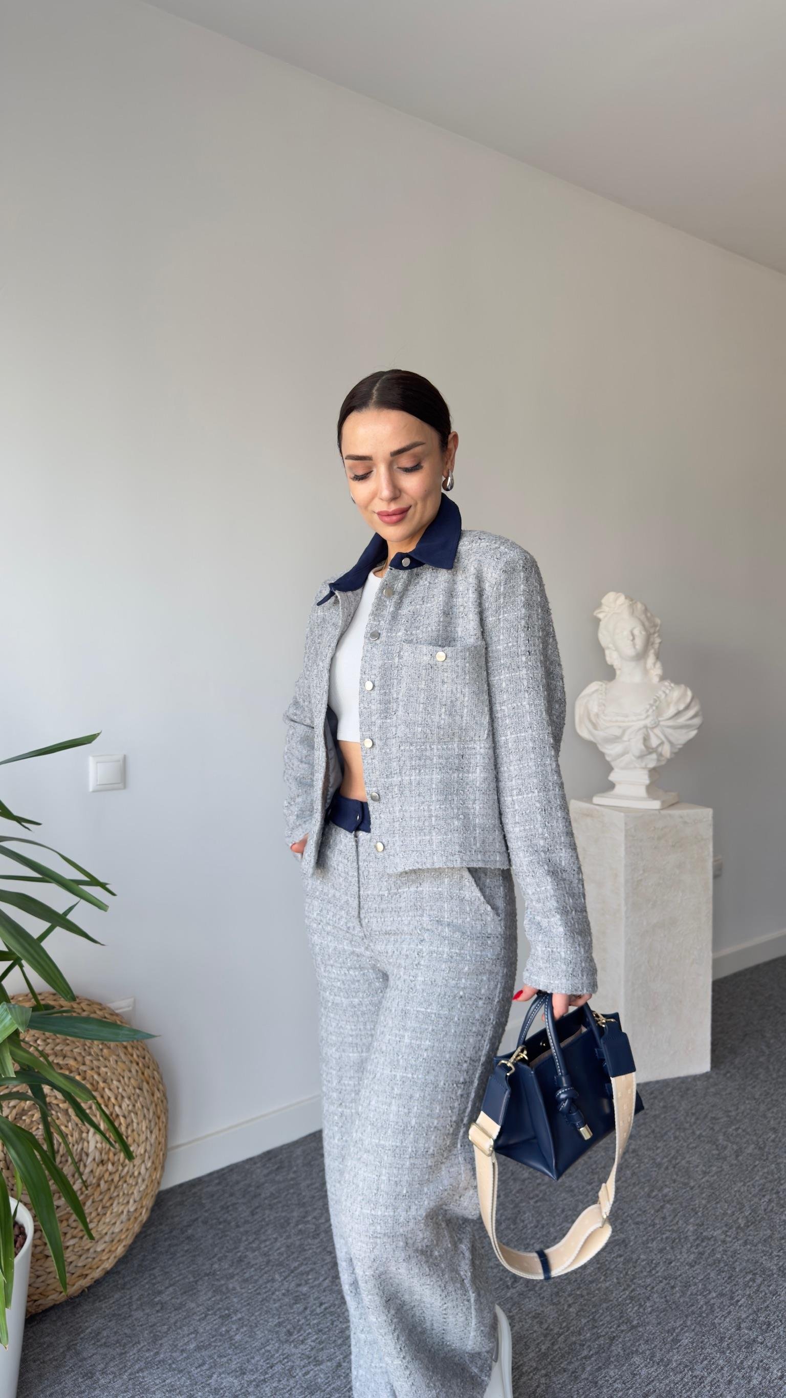 Rino Gri Ceketli Tüvit Takım