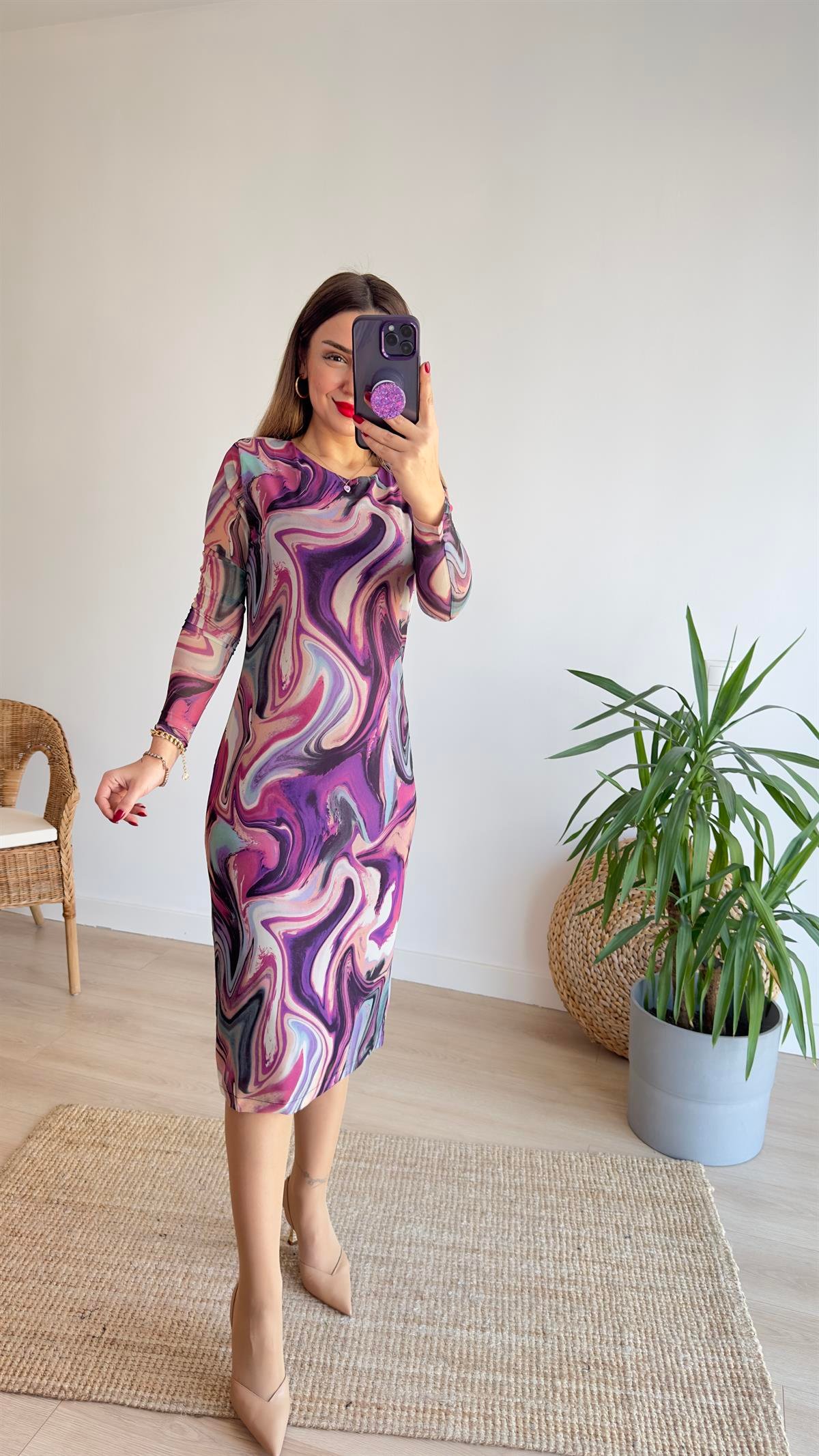 Renkli Batik Desen Elbise 