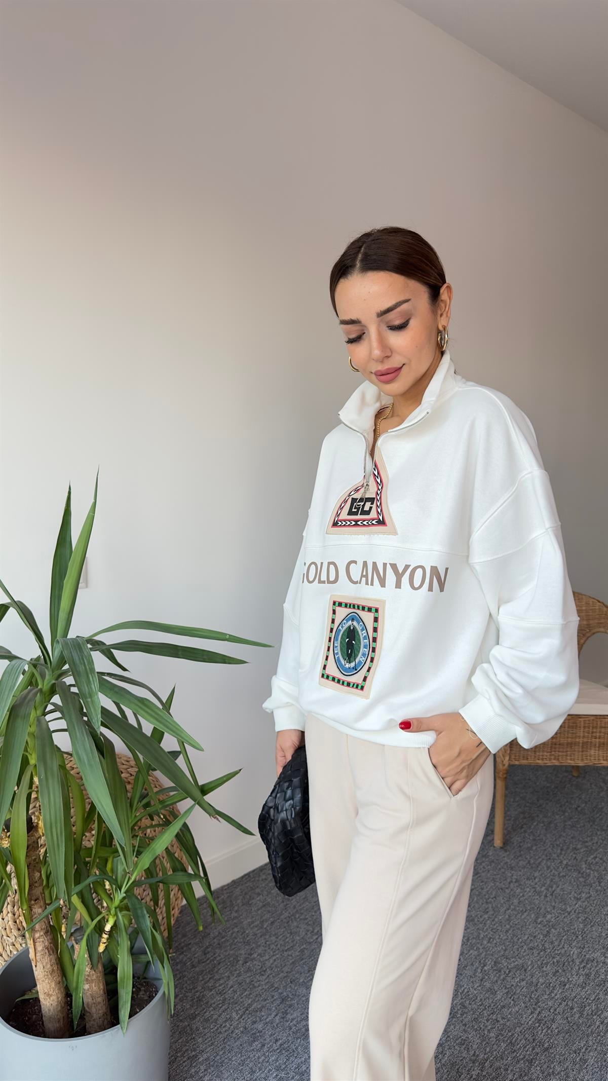 Canyon Yarım Fermuar Baskılı Sweatshirt